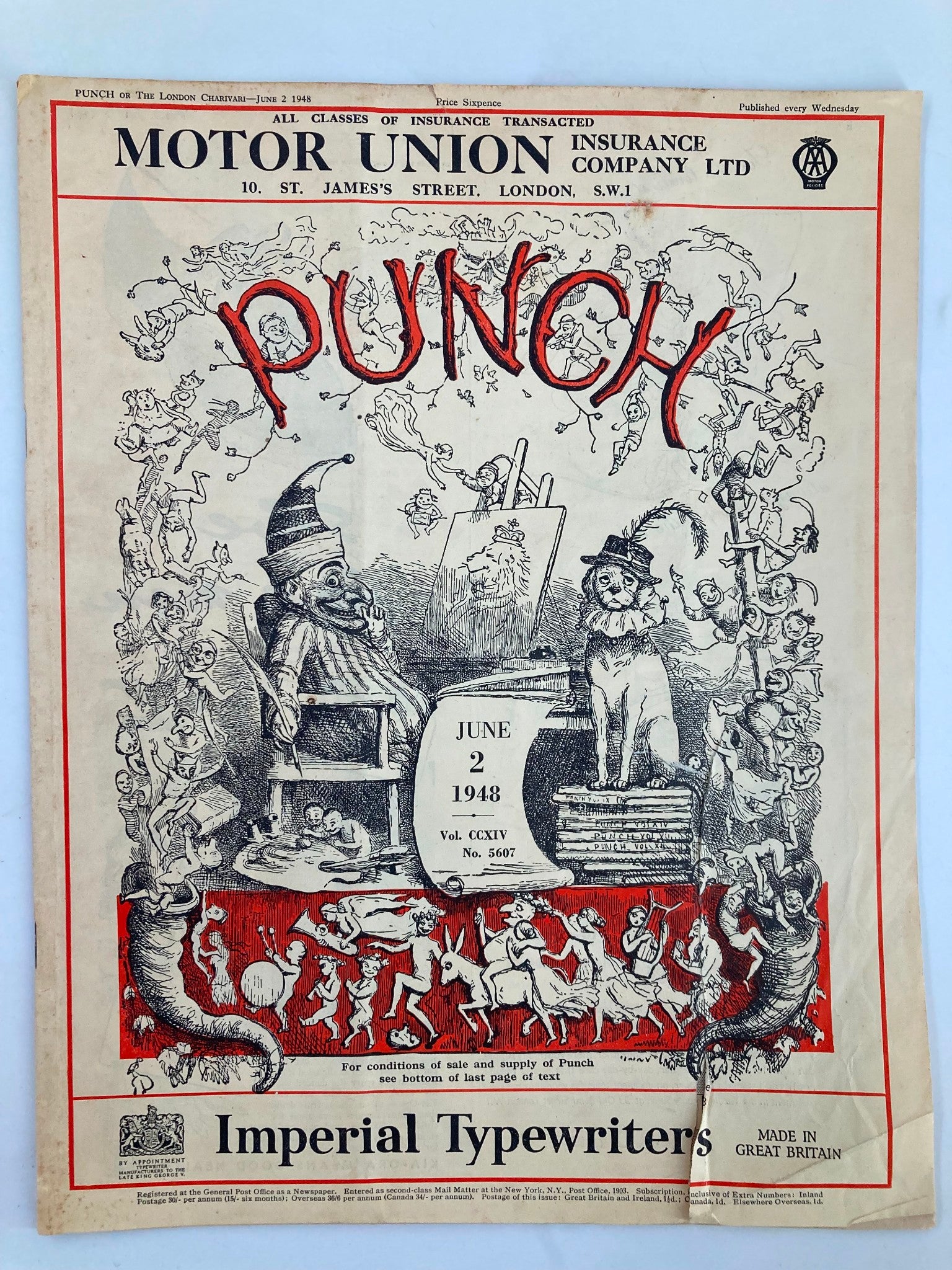 VTG Punch Magazine June 2 1948 #5607 Vol 114 WWII Cartoon & Humour