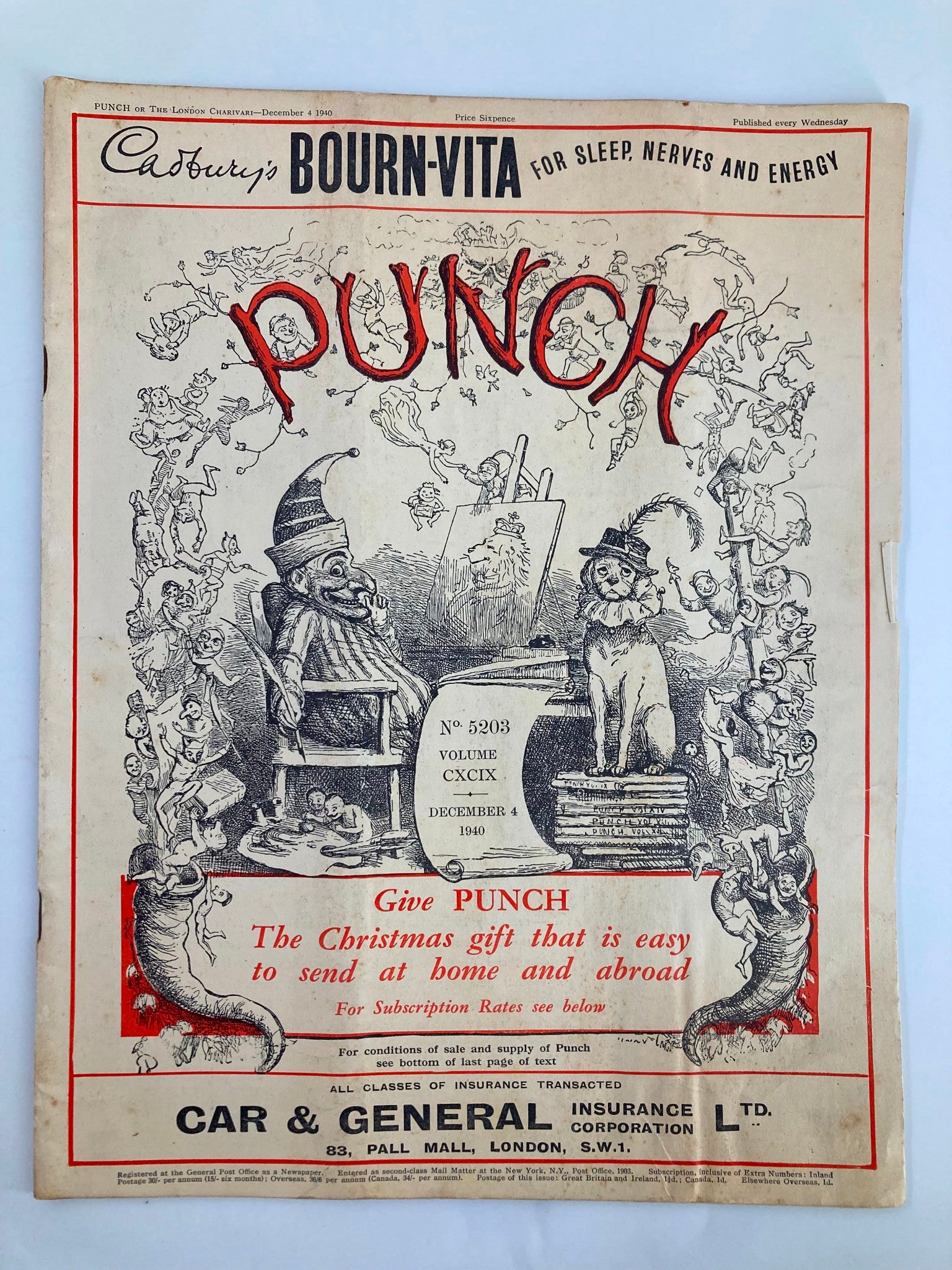 VTG Punch Magazine December 4 1940 #5203 Vol 199 WWII Cartoon & Humour