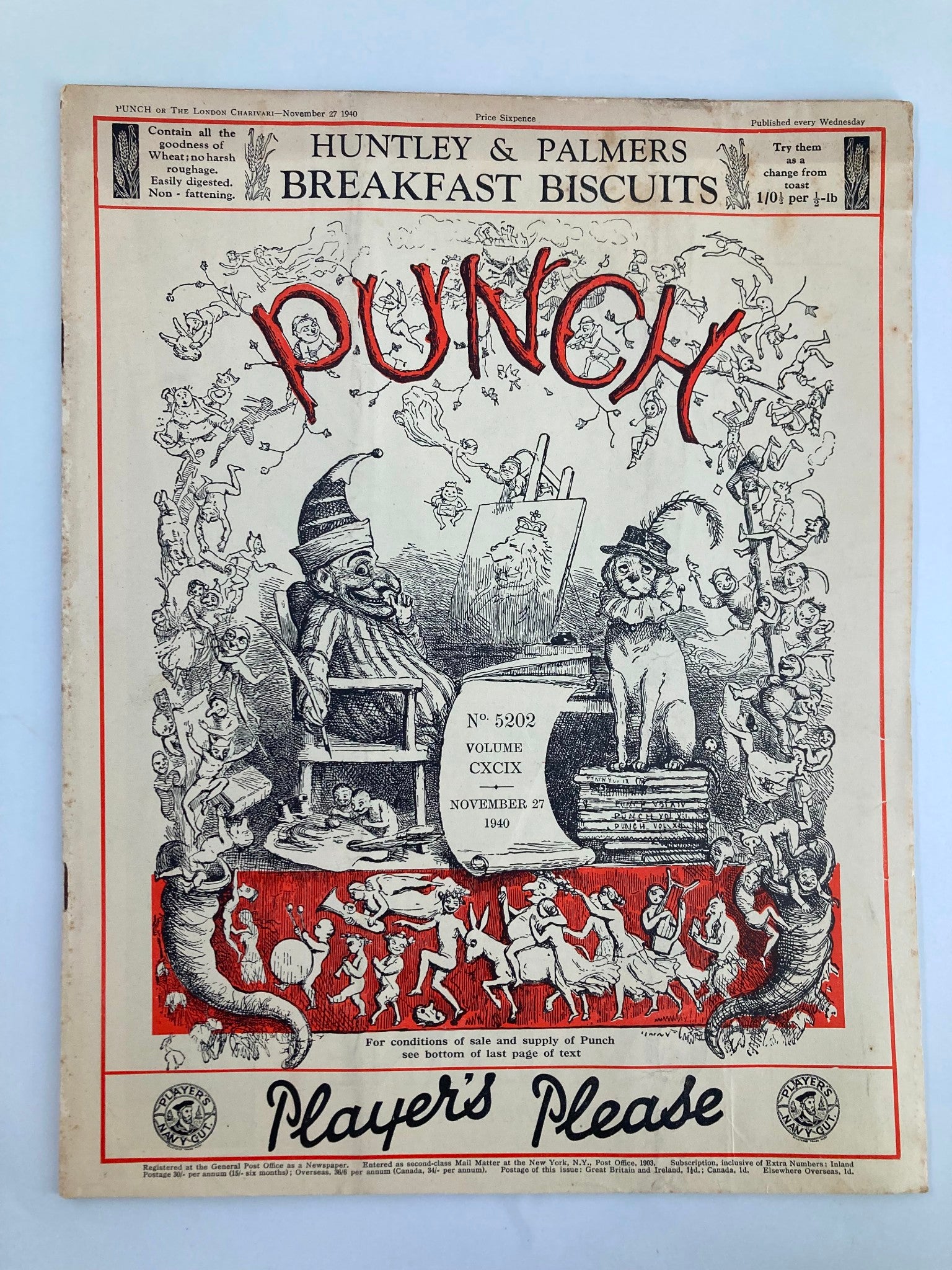 VTG Punch Magazine November 27 1940 #5202 Vol 199 WWII Cartoon & Humour