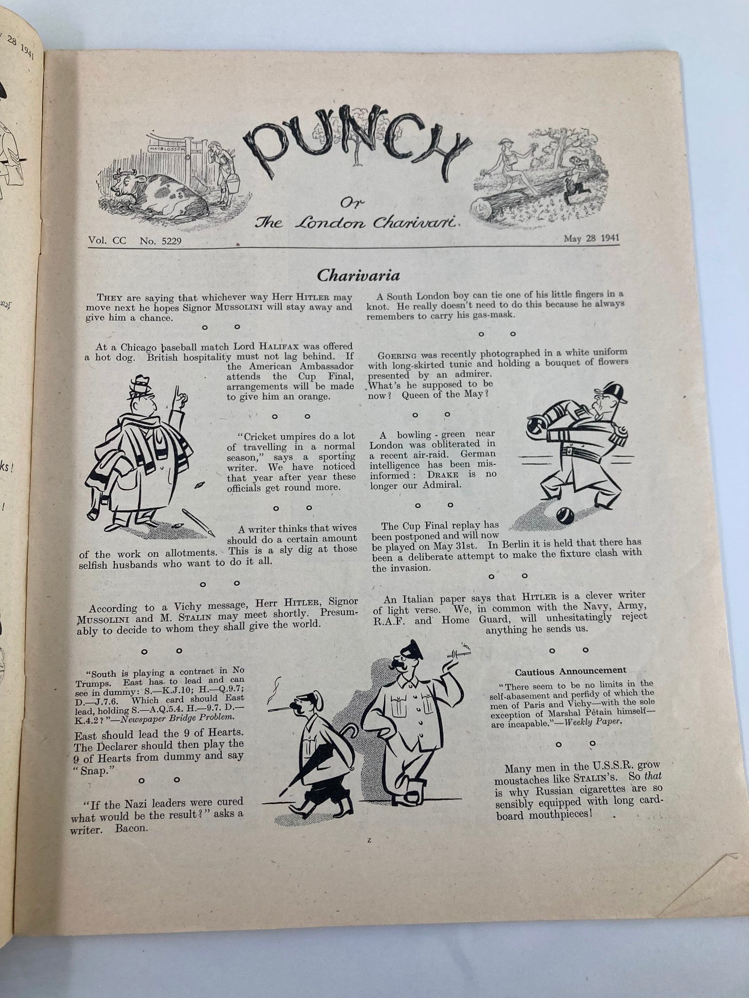 VTG Punch Magazine May 28 1941 #5299 Vol 200 WWII Cartoon & Humour