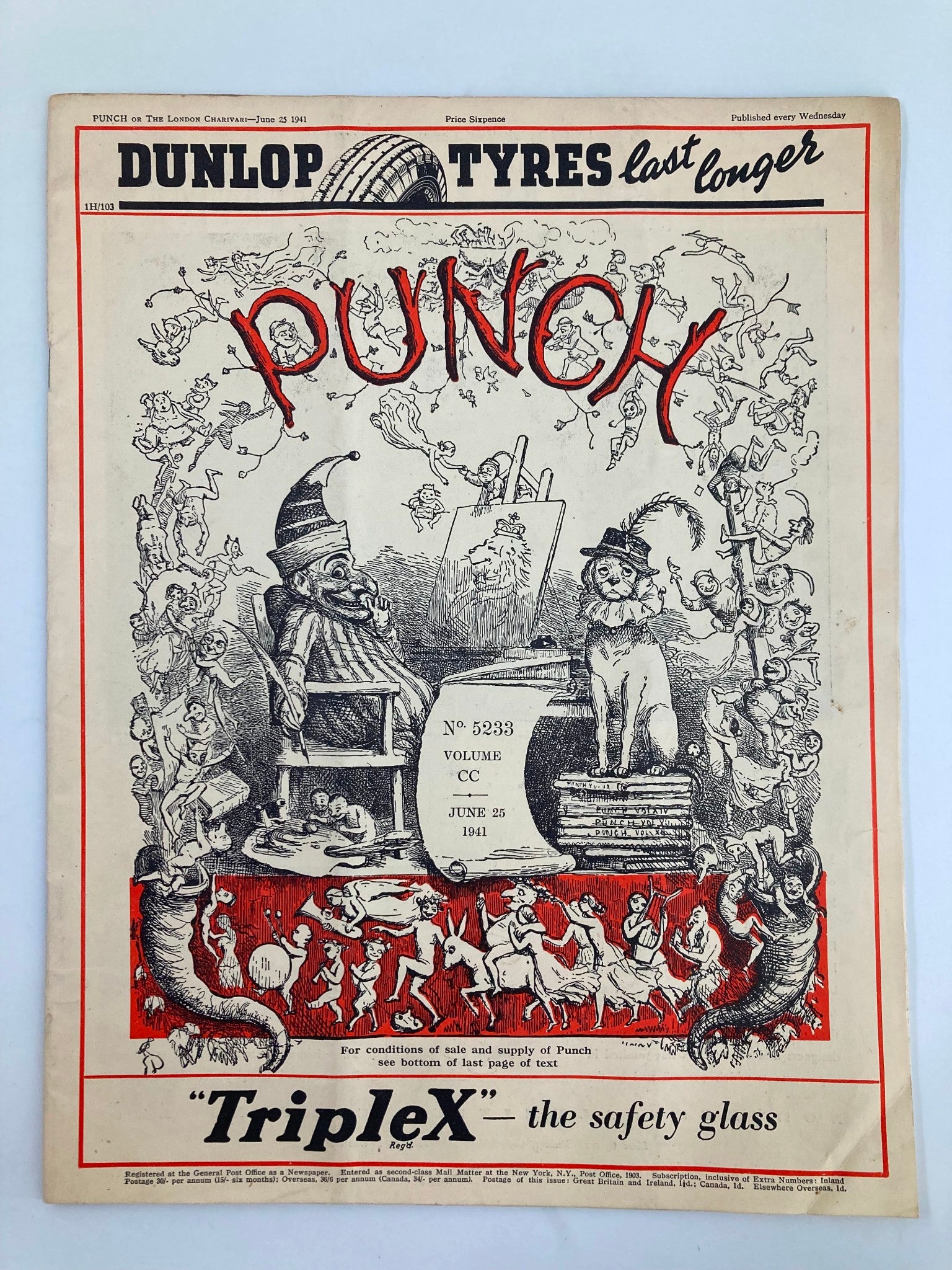 VTG Punch Magazine June 25 1941 #5233 Vol 200 WWII Cartoon & Humour