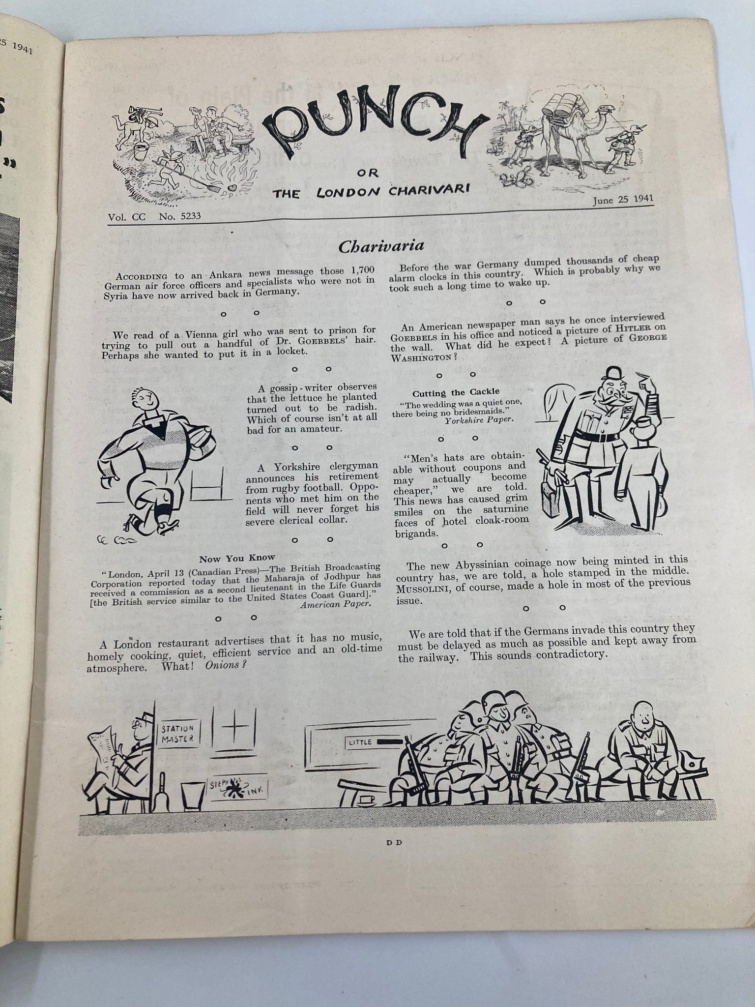 VTG Punch Magazine June 25 1941 #5233 Vol 200 WWII Cartoon & Humour