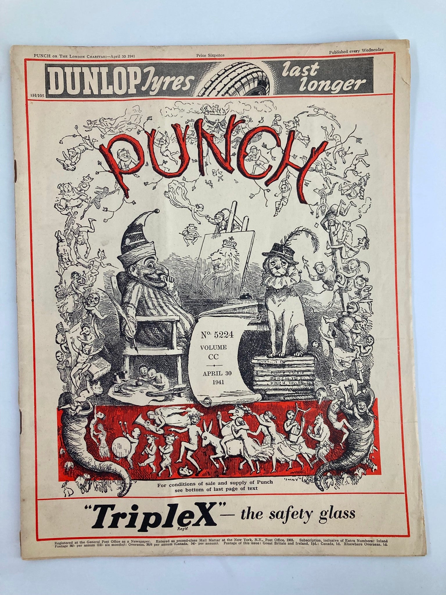 VTG Punch Magazine April 30 1941 #5244 Vol 200 WWII Cartoon & Humour