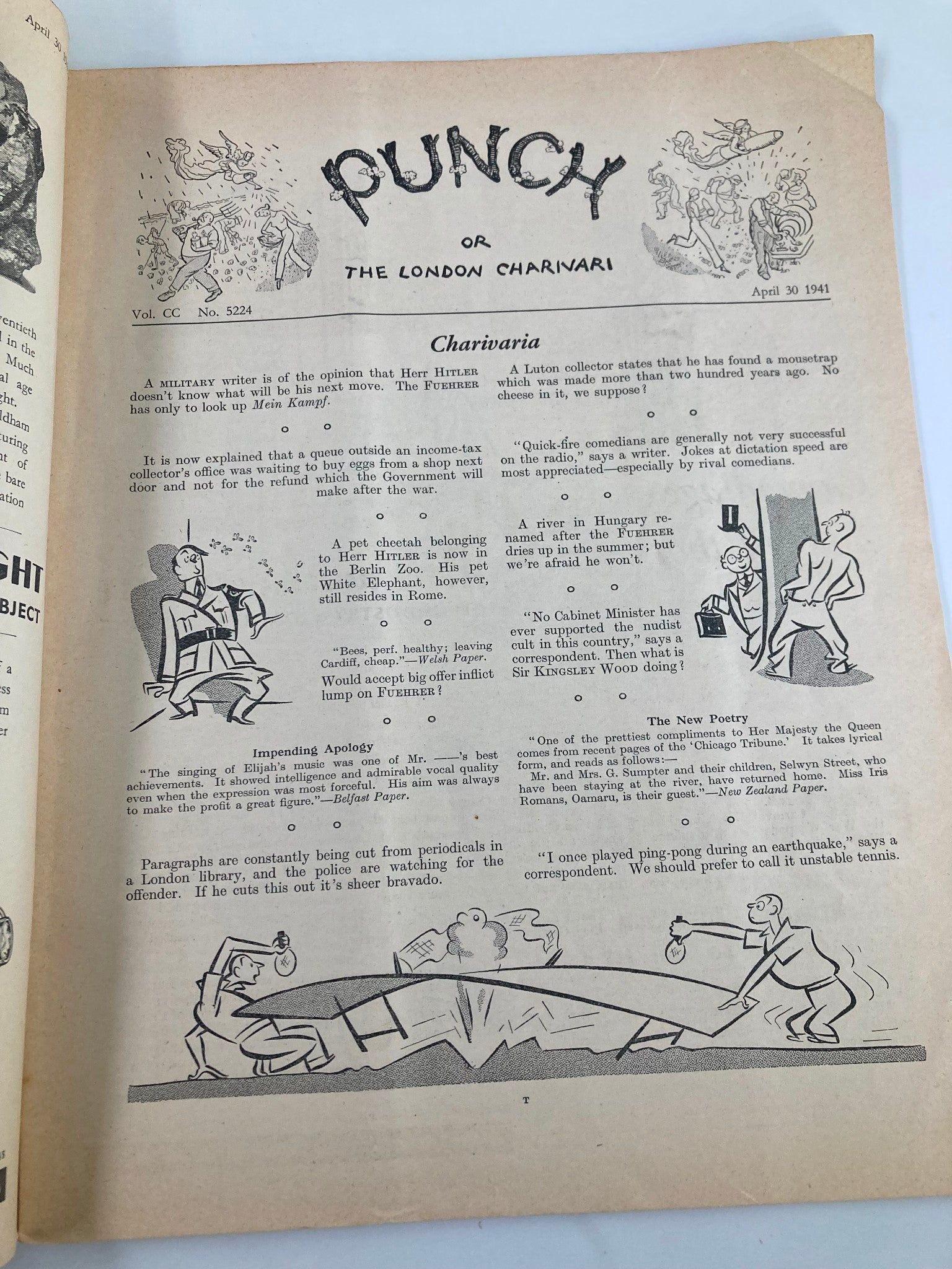 VTG Punch Magazine April 30 1941 #5244 Vol 200 WWII Cartoon & Humour