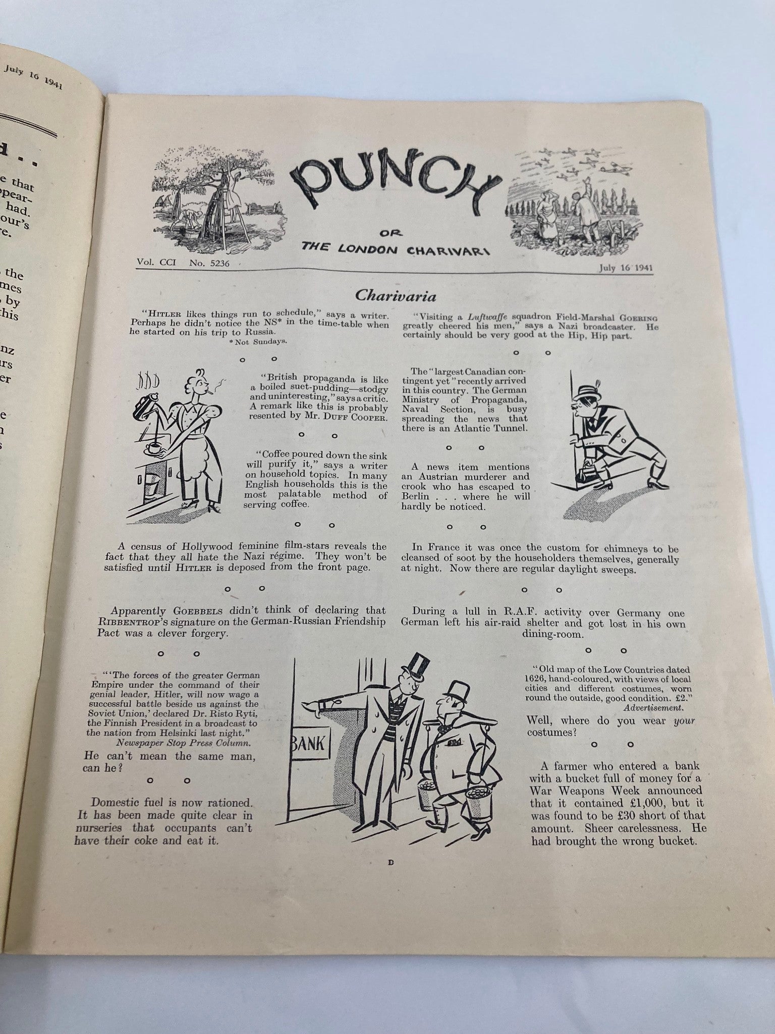 VTG Punch Magazine July 16 1941 #5236 Vol 201 WWII Cartoon & Humour