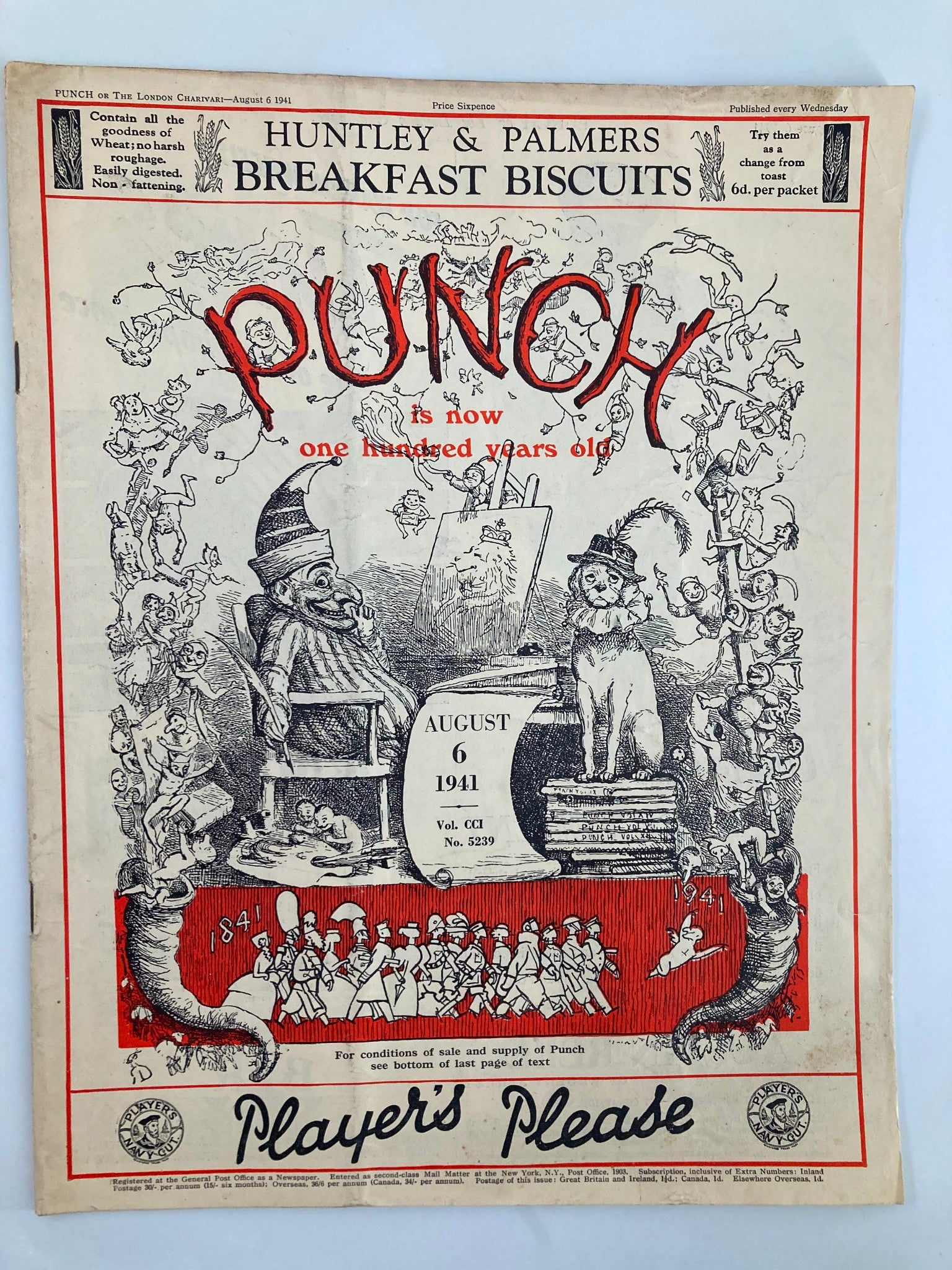 VTG Punch Magazine August 6 1941 #5239 Vol 201 WWII Cartoon & Humour