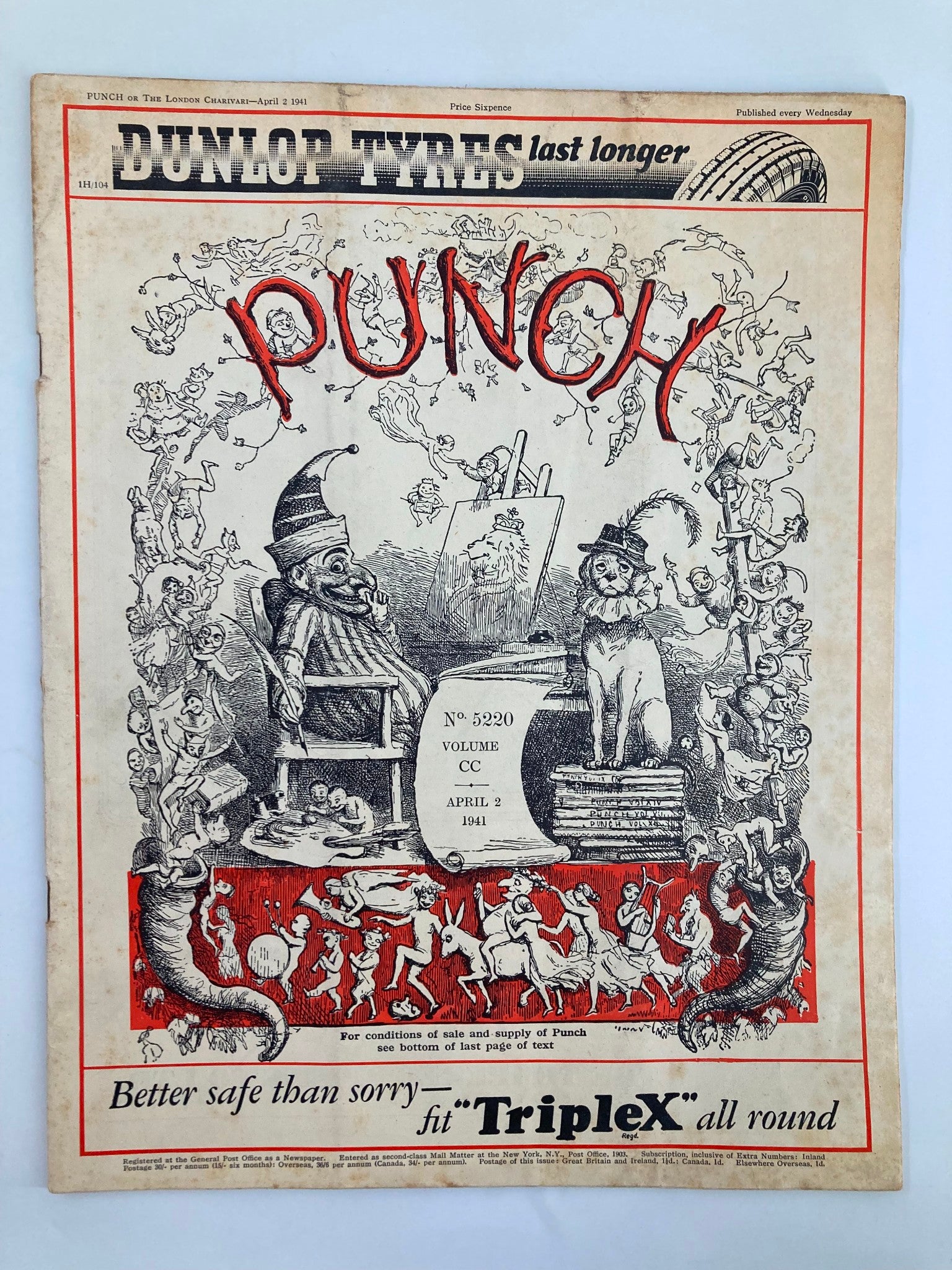 VTG Punch Magazine April 2 1941 #5220 Vol 200 WWII Cartoon & Humour