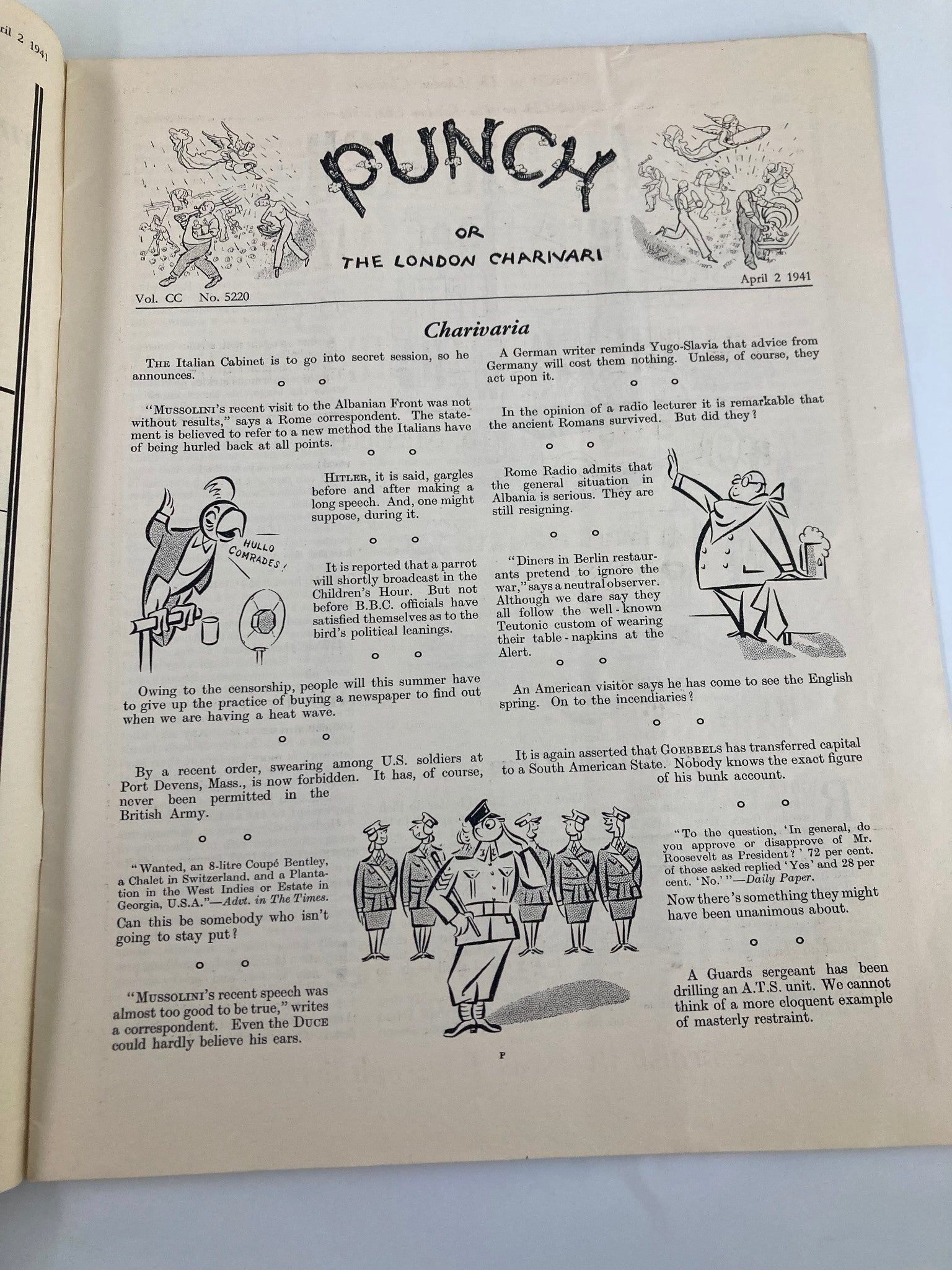 VTG Punch Magazine April 2 1941 #5220 Vol 200 WWII Cartoon & Humour