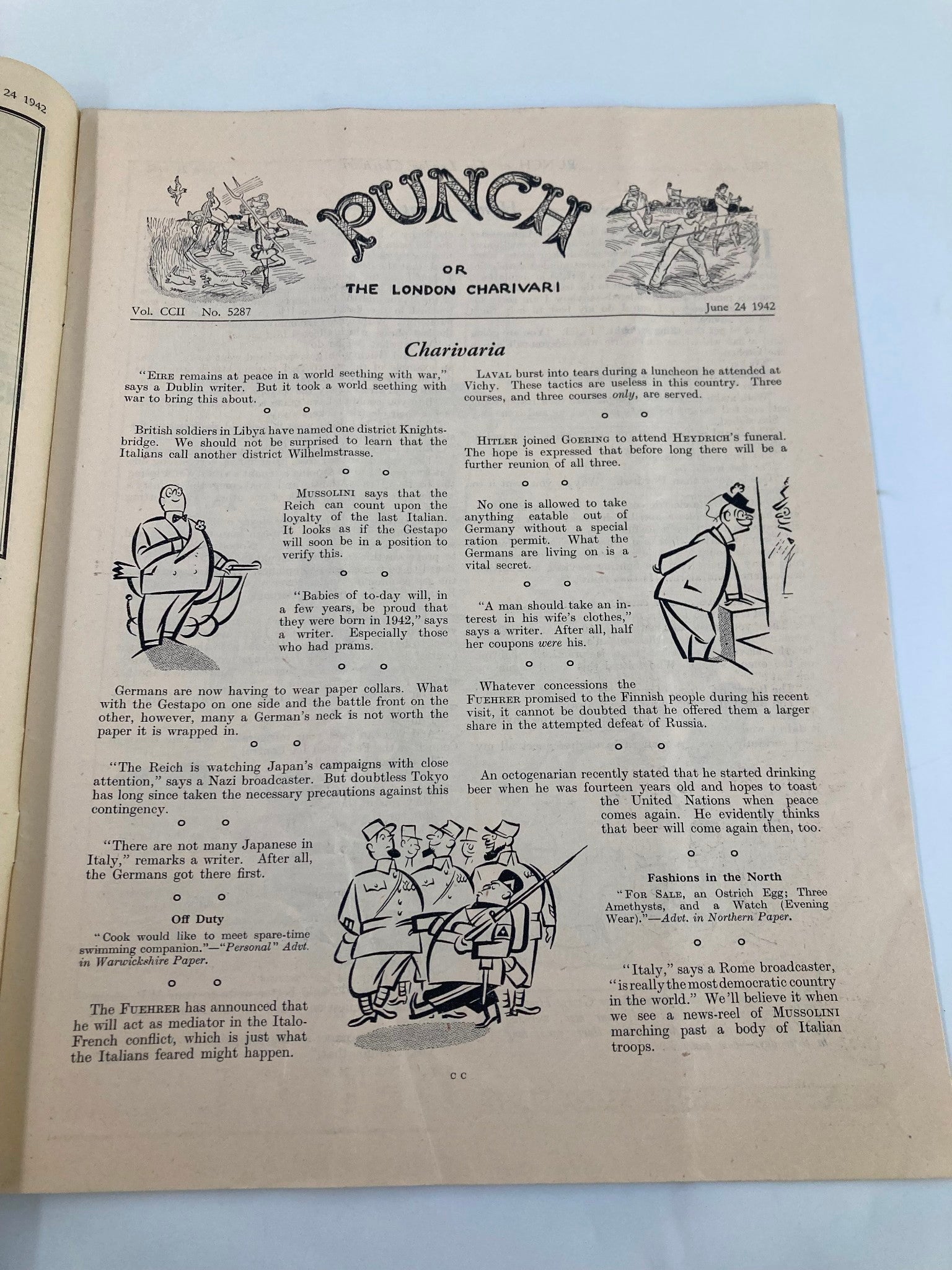 VTG Punch Magazine June 24 1942 #5287 Vol 202 WWII Cartoon & Humour