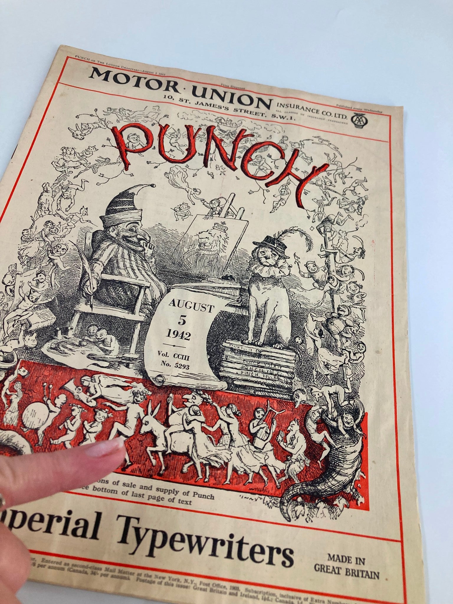 VTG Punch Magazine August 5 1942 #5293 Vol 203 WWII Cartoon & Humour