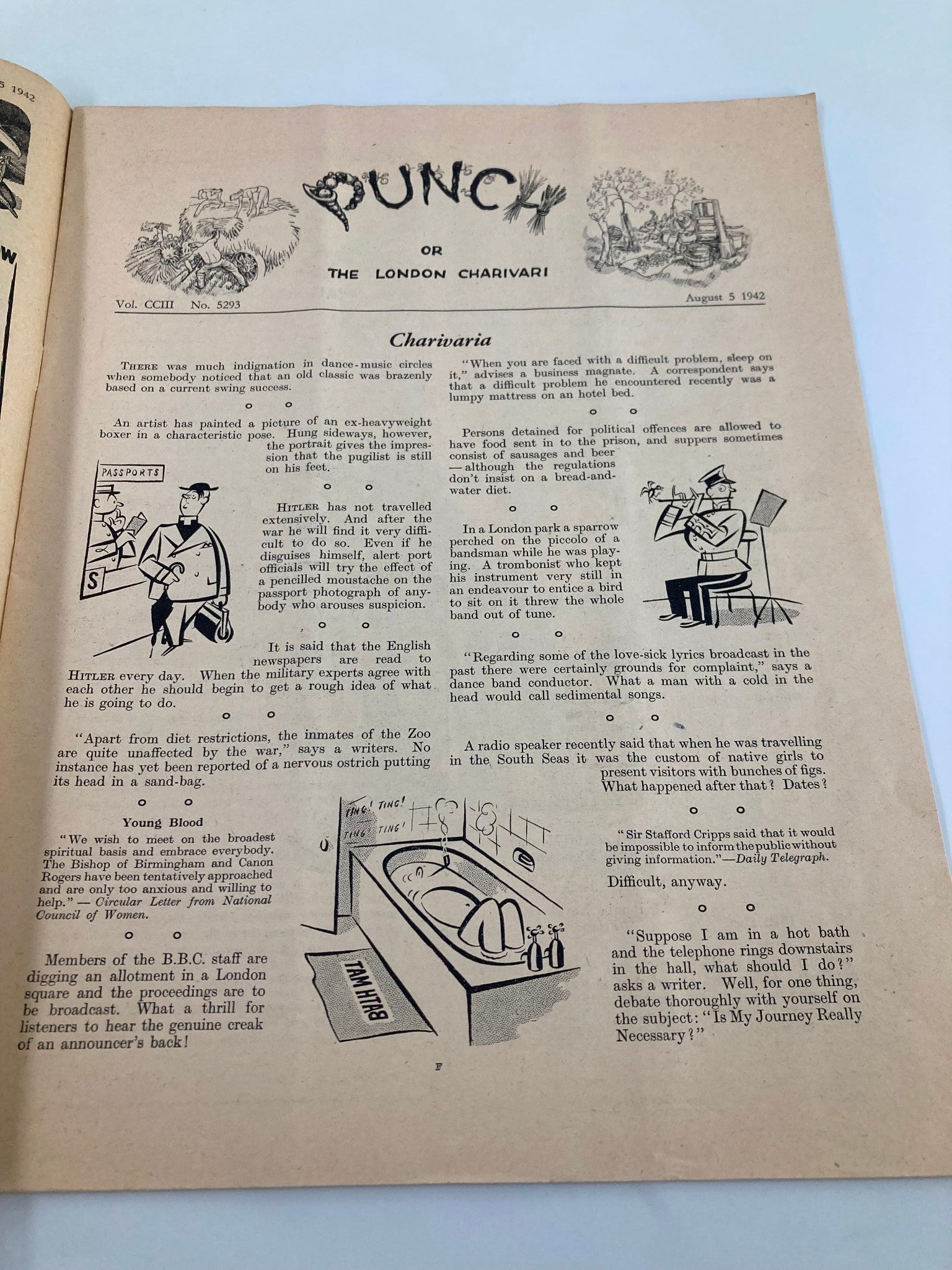 VTG Punch Magazine August 5 1942 #5293 Vol 203 WWII Cartoon & Humour