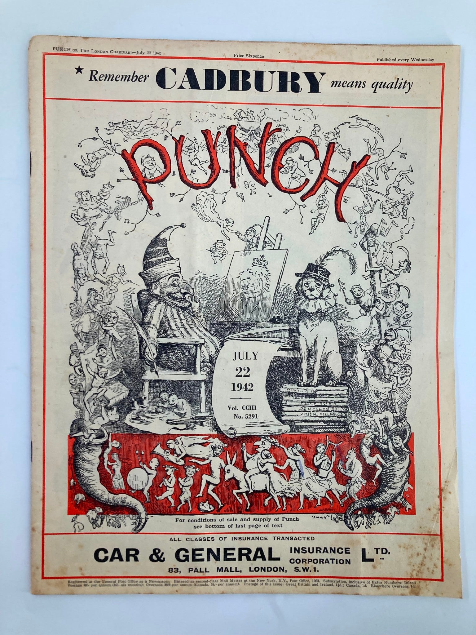 VTG Punch Magazine July 22 1942 #5291 Vol 203 WWII Cartoon & Humour