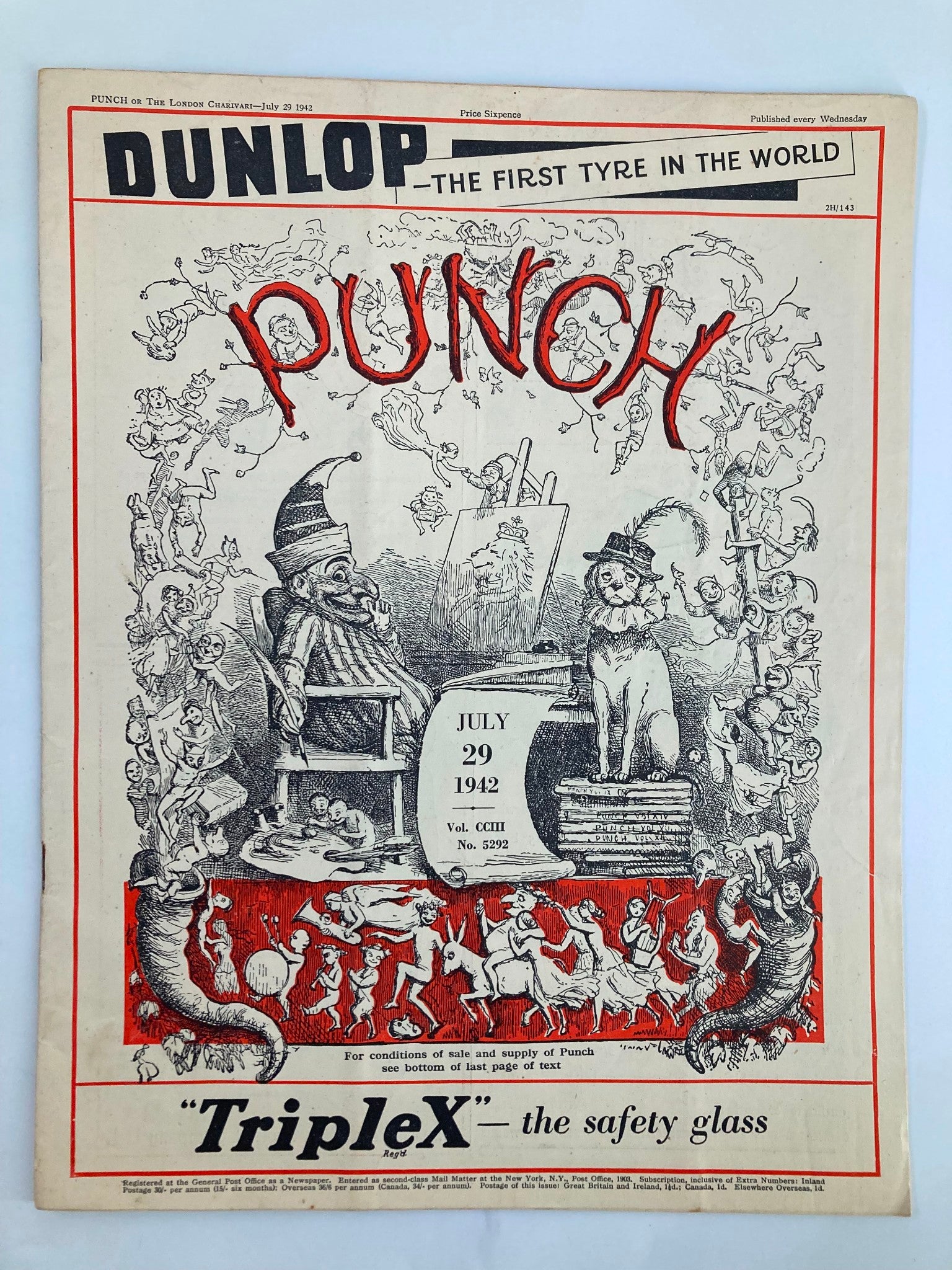 VTG Punch Magazine July 29 1942 #5292 Vol 203 WWII Cartoon & Humour