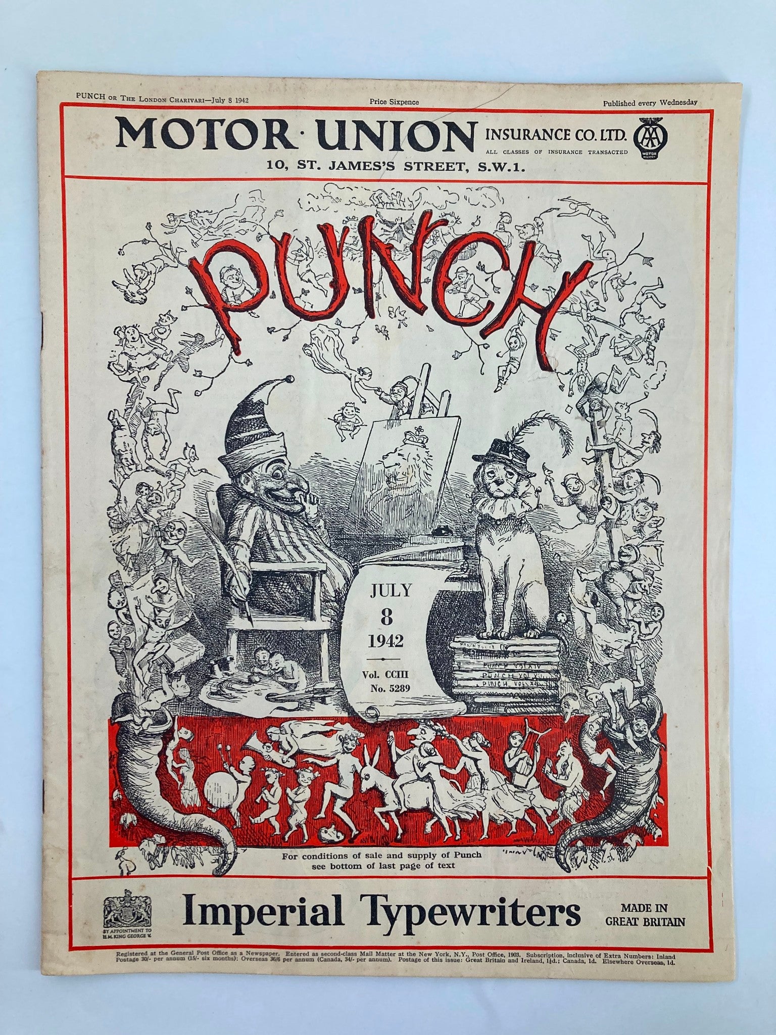 VTG Punch Magazine July 8 1942 #5289 Vol 203 WWII Cartoon & Humour