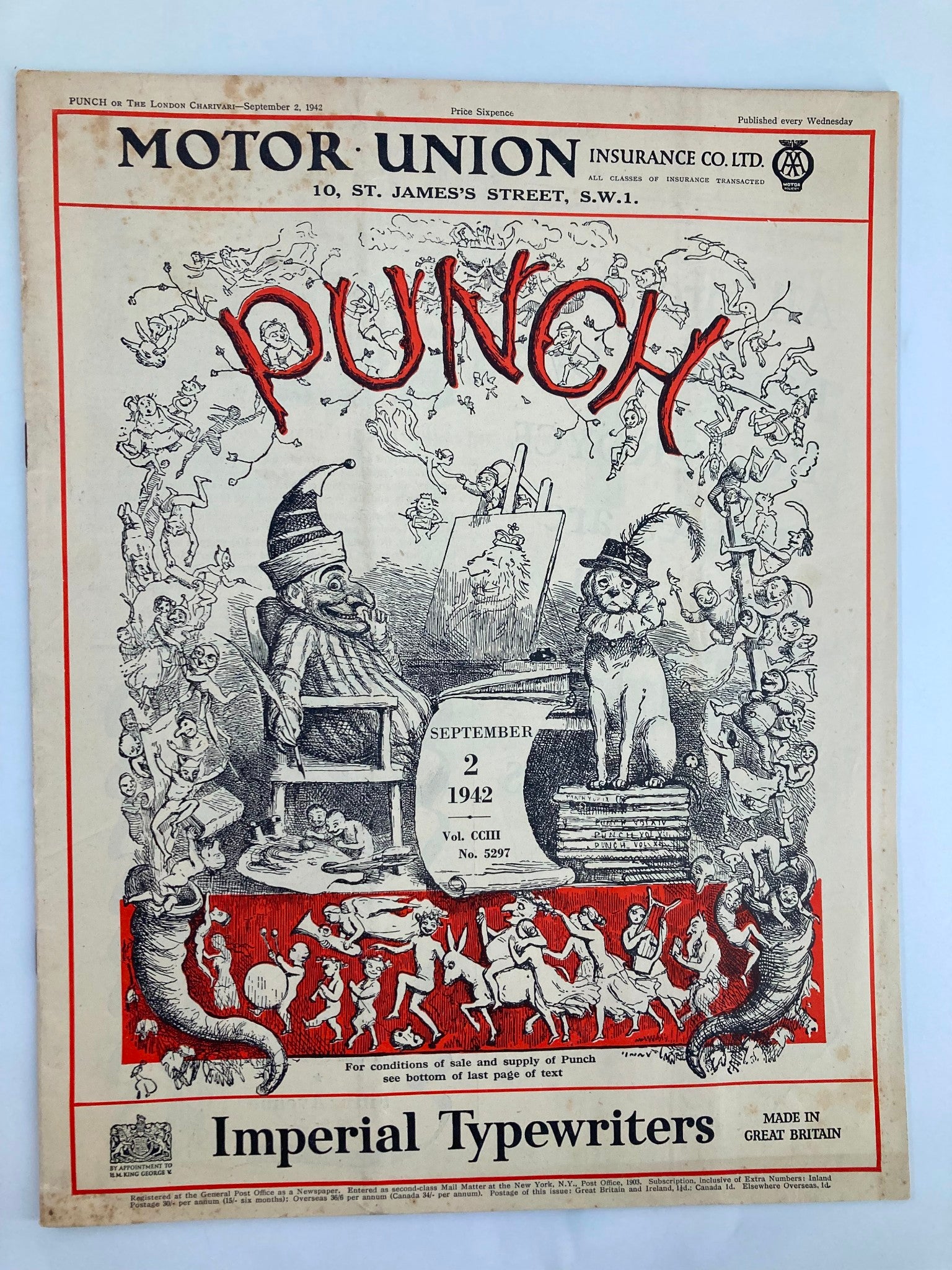 VTG Punch Magazine September 2 1942 #5297 Vol 203 WWII Cartoon & Humour