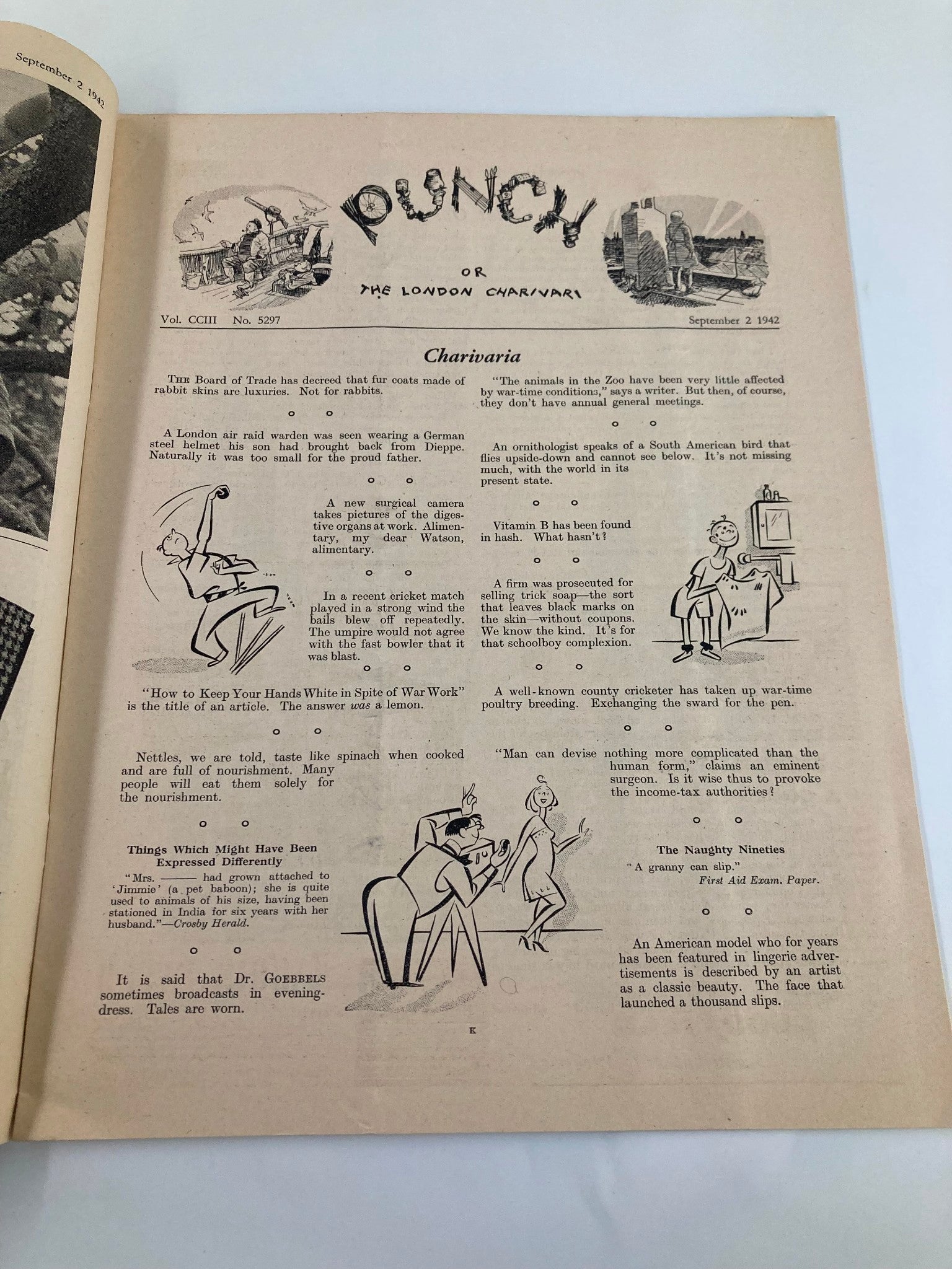 VTG Punch Magazine September 2 1942 #5297 Vol 203 WWII Cartoon & Humour