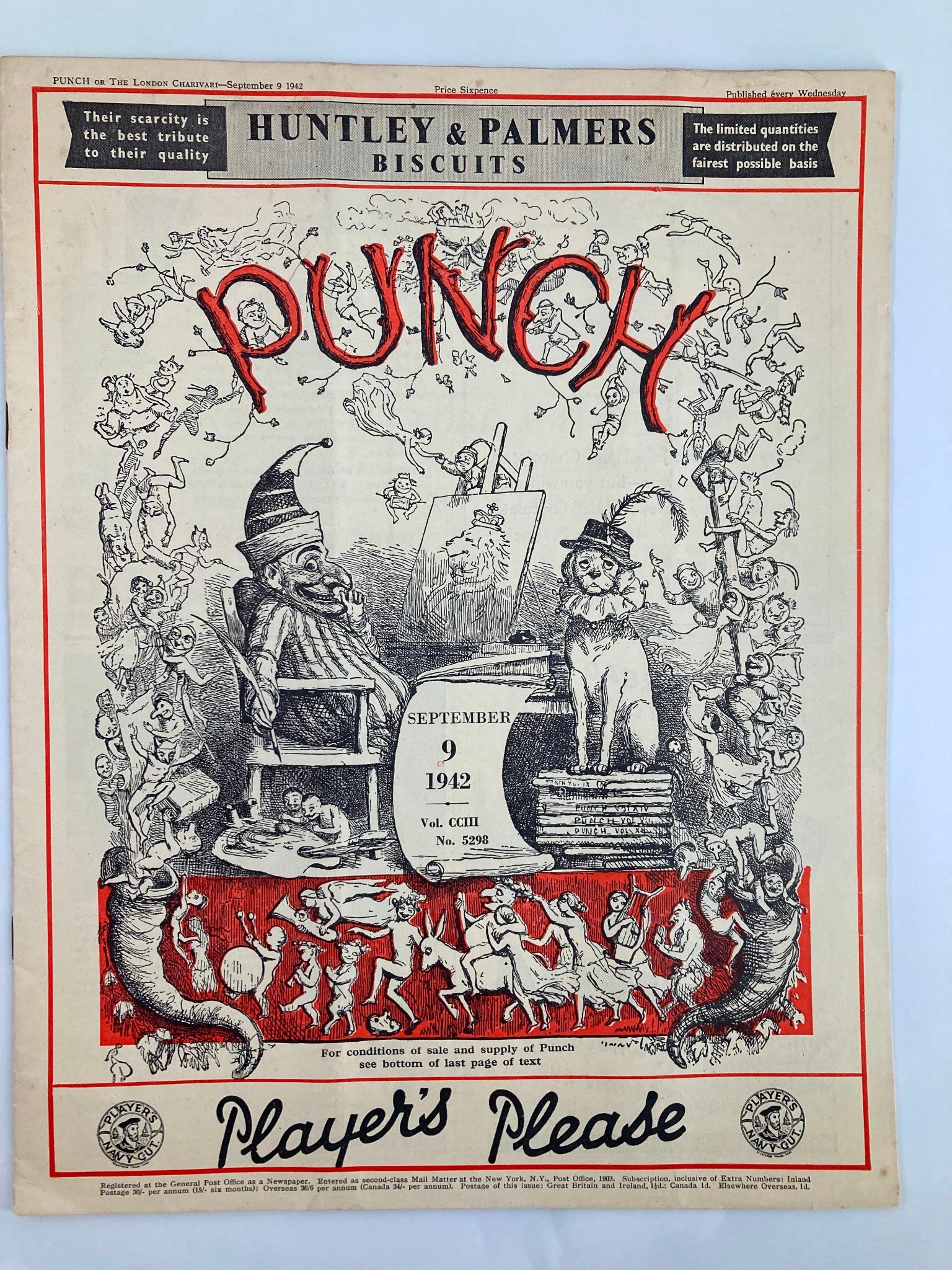 VTG Punch Magazine September 9 1942 #5298 Vol 203 WWII Cartoon & Humour