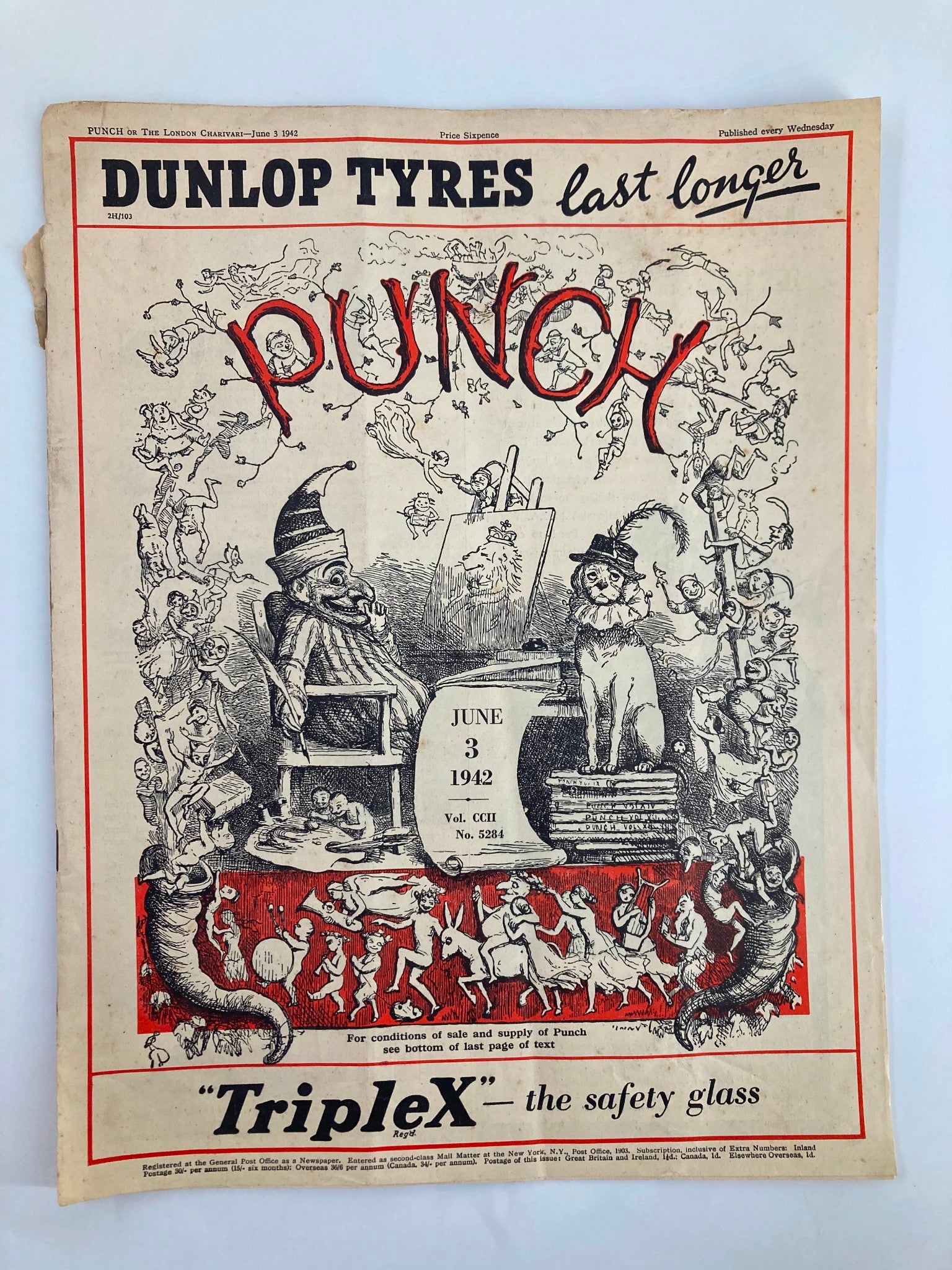 VTG Punch Magazine June 3 1942 #5284 Vol 202 WWII Cartoon & Humour