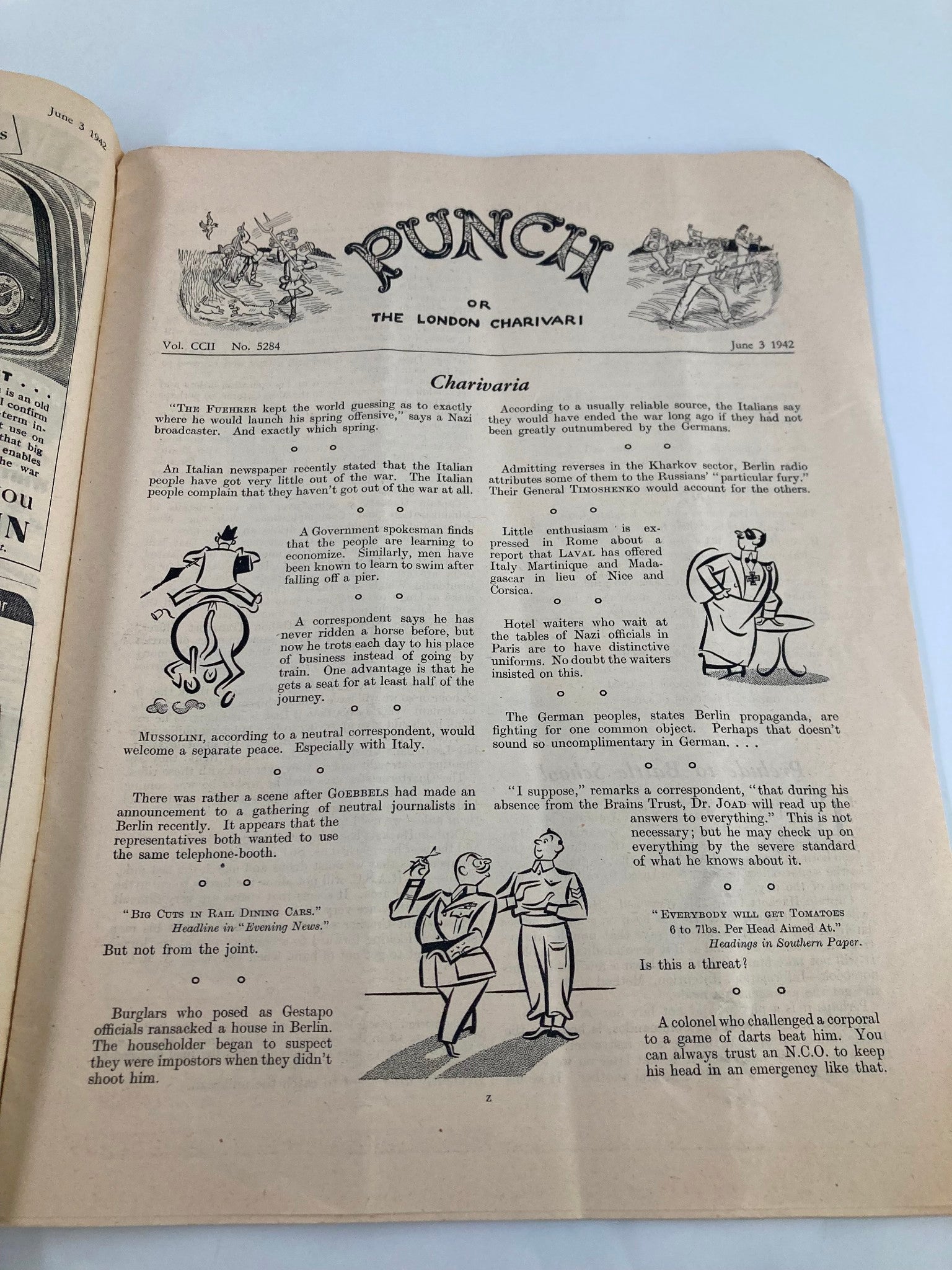 VTG Punch Magazine June 3 1942 #5284 Vol 202 WWII Cartoon & Humour