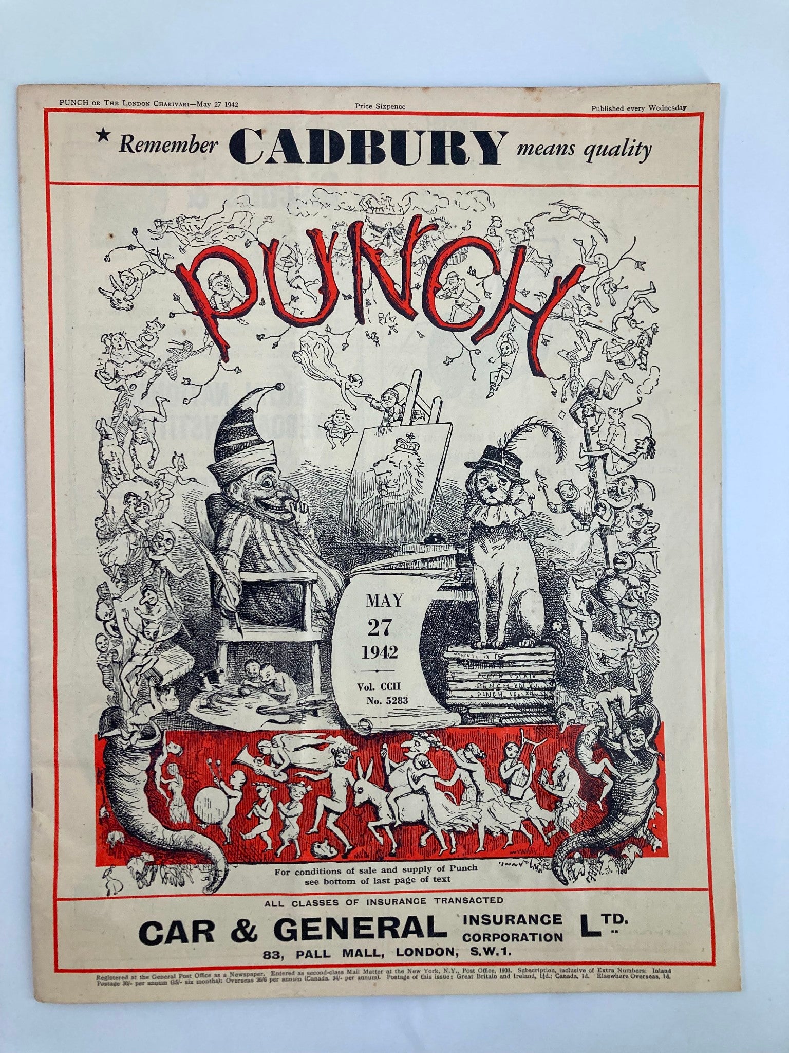 VTG Punch Magazine May 27 1942 #5283 Vol 202 WWII Cartoon & Humour