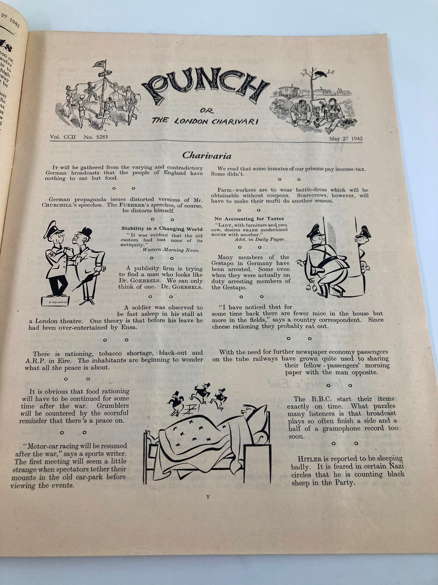 VTG Punch Magazine May 27 1942 #5283 Vol 202 WWII Cartoon & Humour