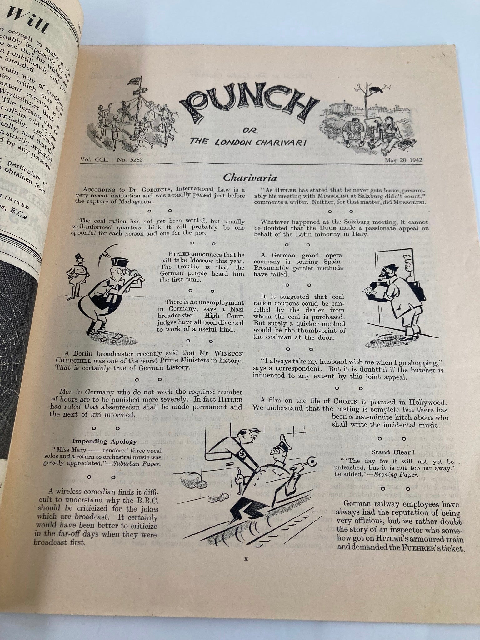 VTG Punch Magazine May 20 1942 #5282 Vol 202 WWII Cartoon & Humour