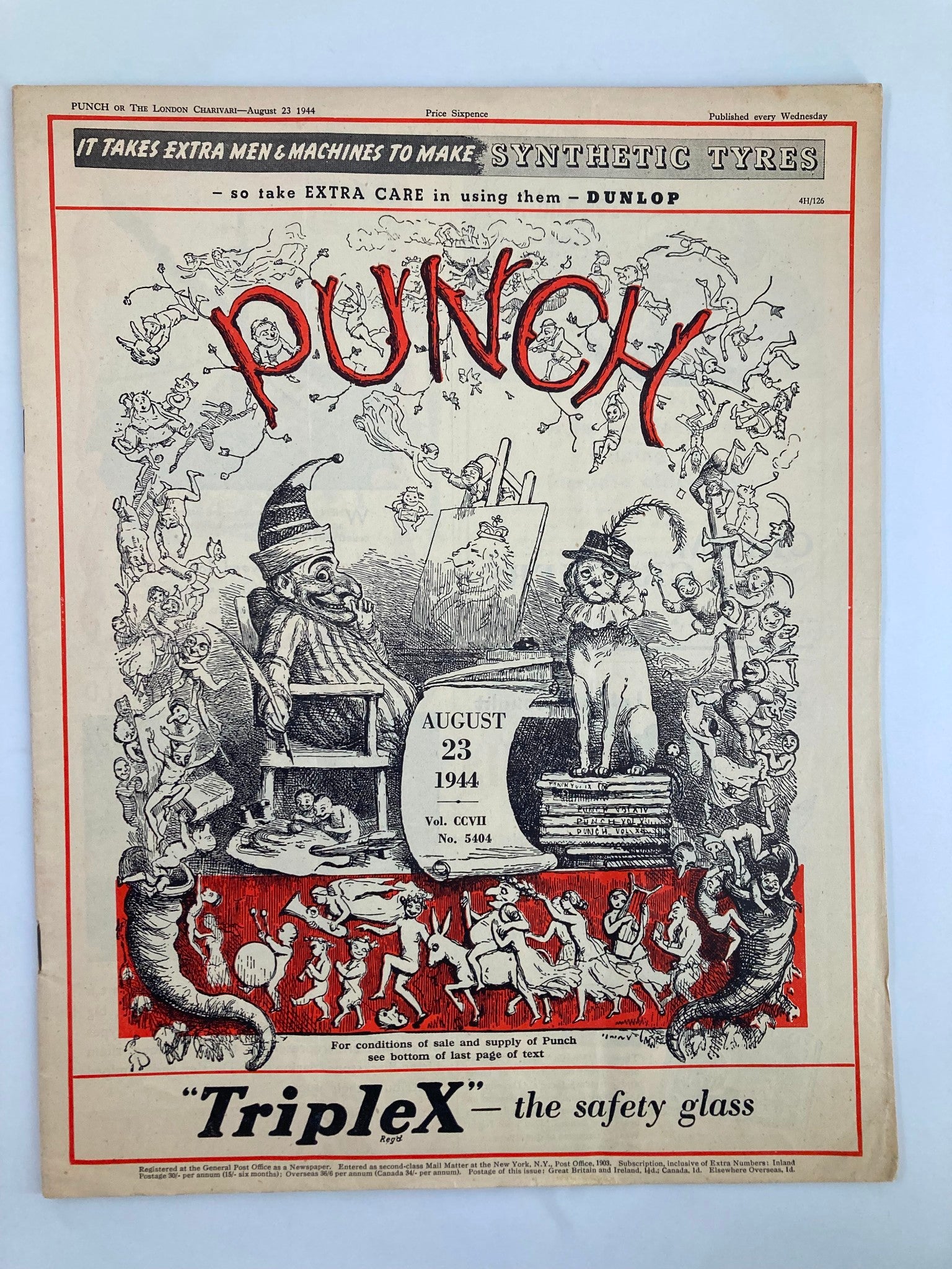 VTG Punch Magazine August 23 1944 #5404 Vol 207 WWII Cartoon & Humour