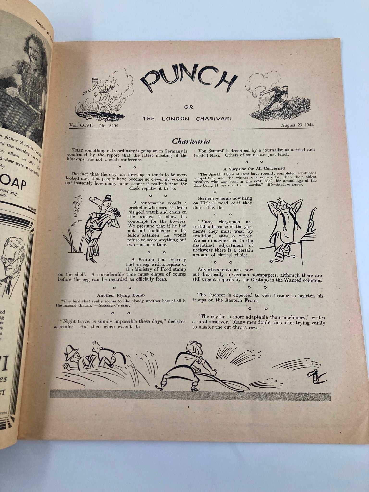 VTG Punch Magazine August 23 1944 #5404 Vol 207 WWII Cartoon & Humour