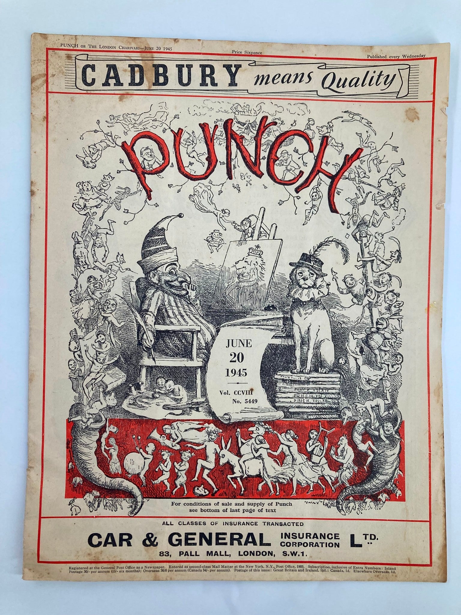 VTG Punch Magazine June 20 1945 #5449 Vol 208 WWII Cartoon & Humour