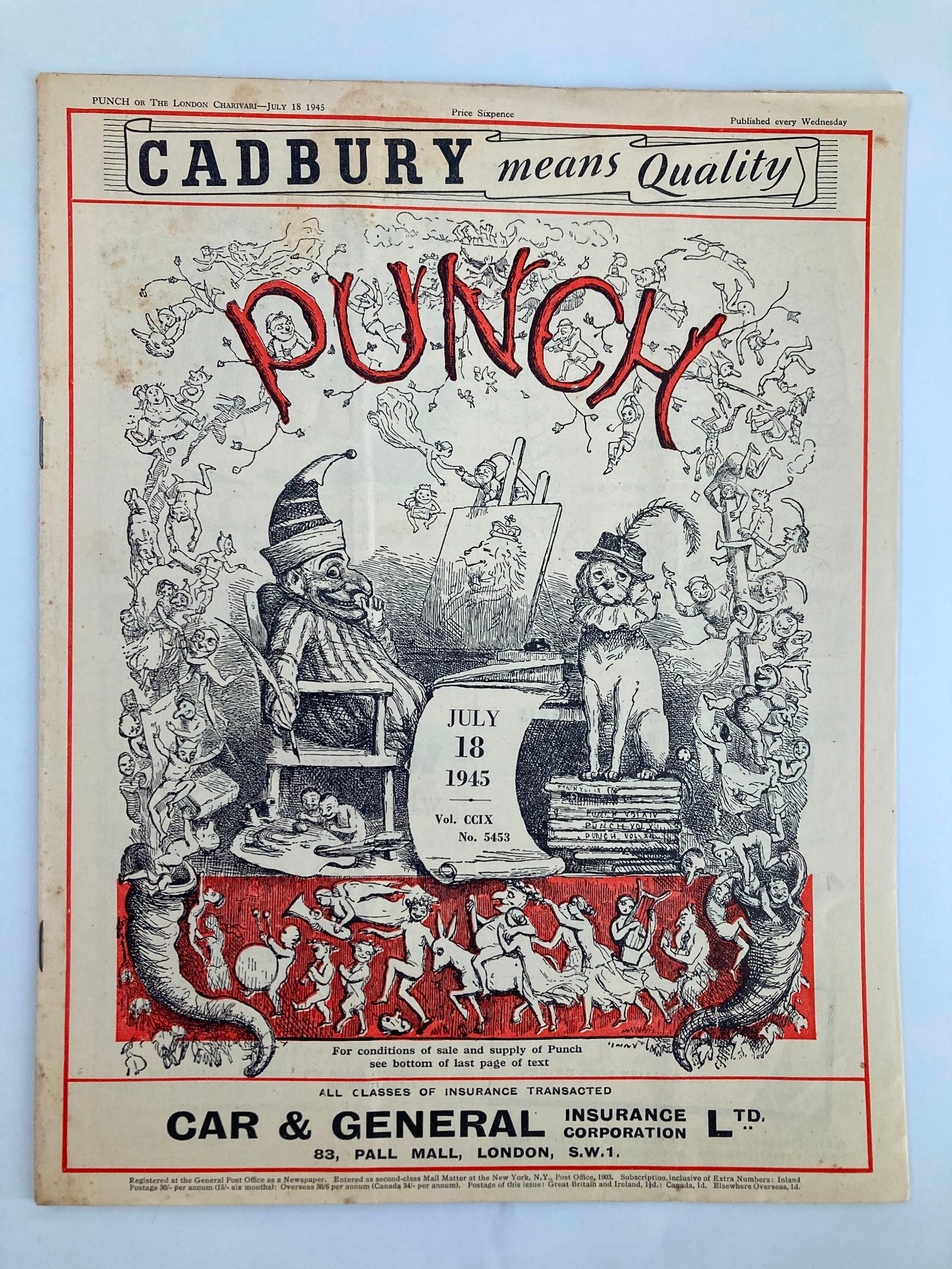 VTG Punch Magazine July 18 1945 #5453 Vol 209 WWII Cartoon & Humour