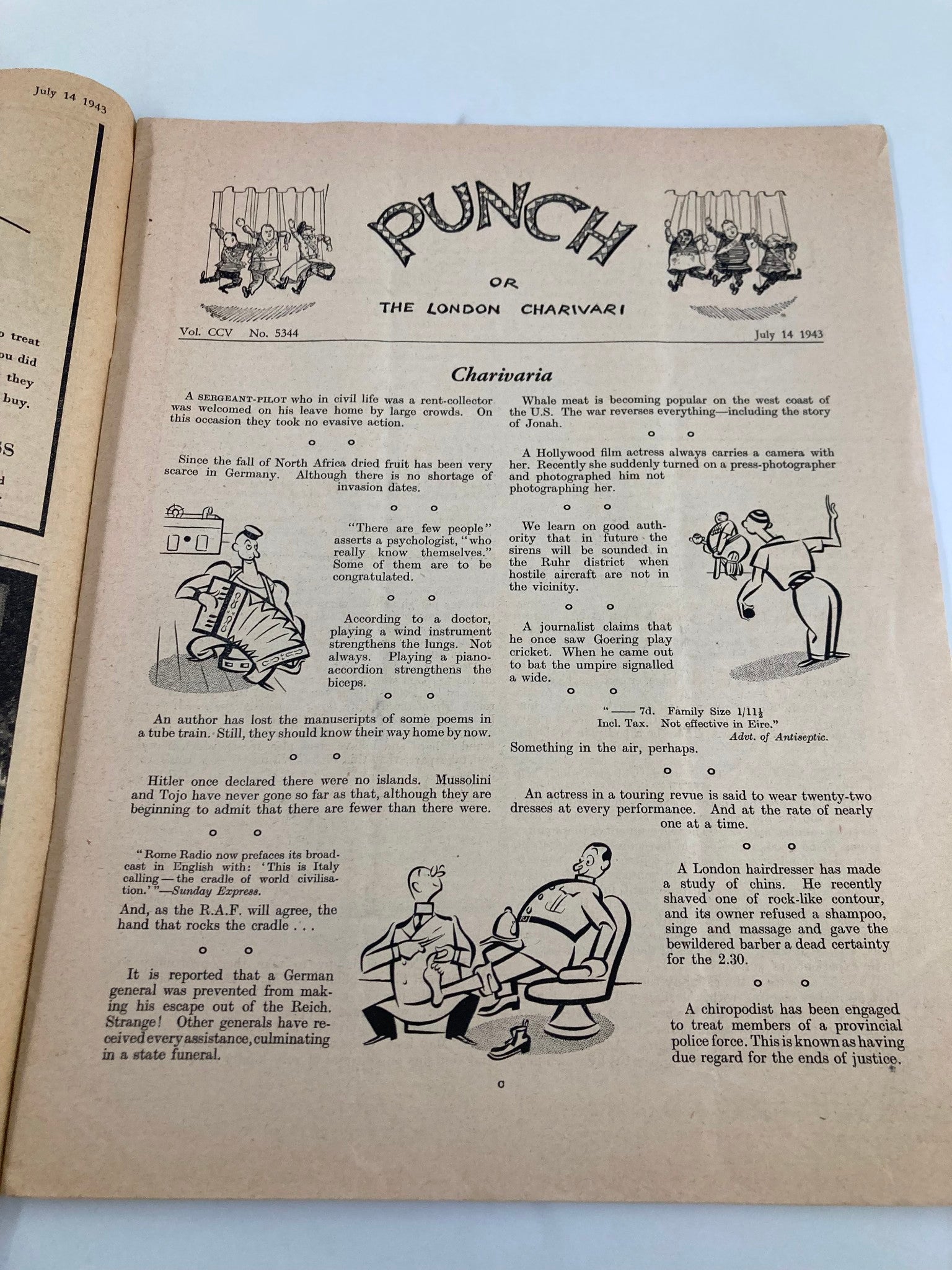 VTG Punch Magazine July 14 1943 #5344 Vol 205 WWII Cartoon & Humour