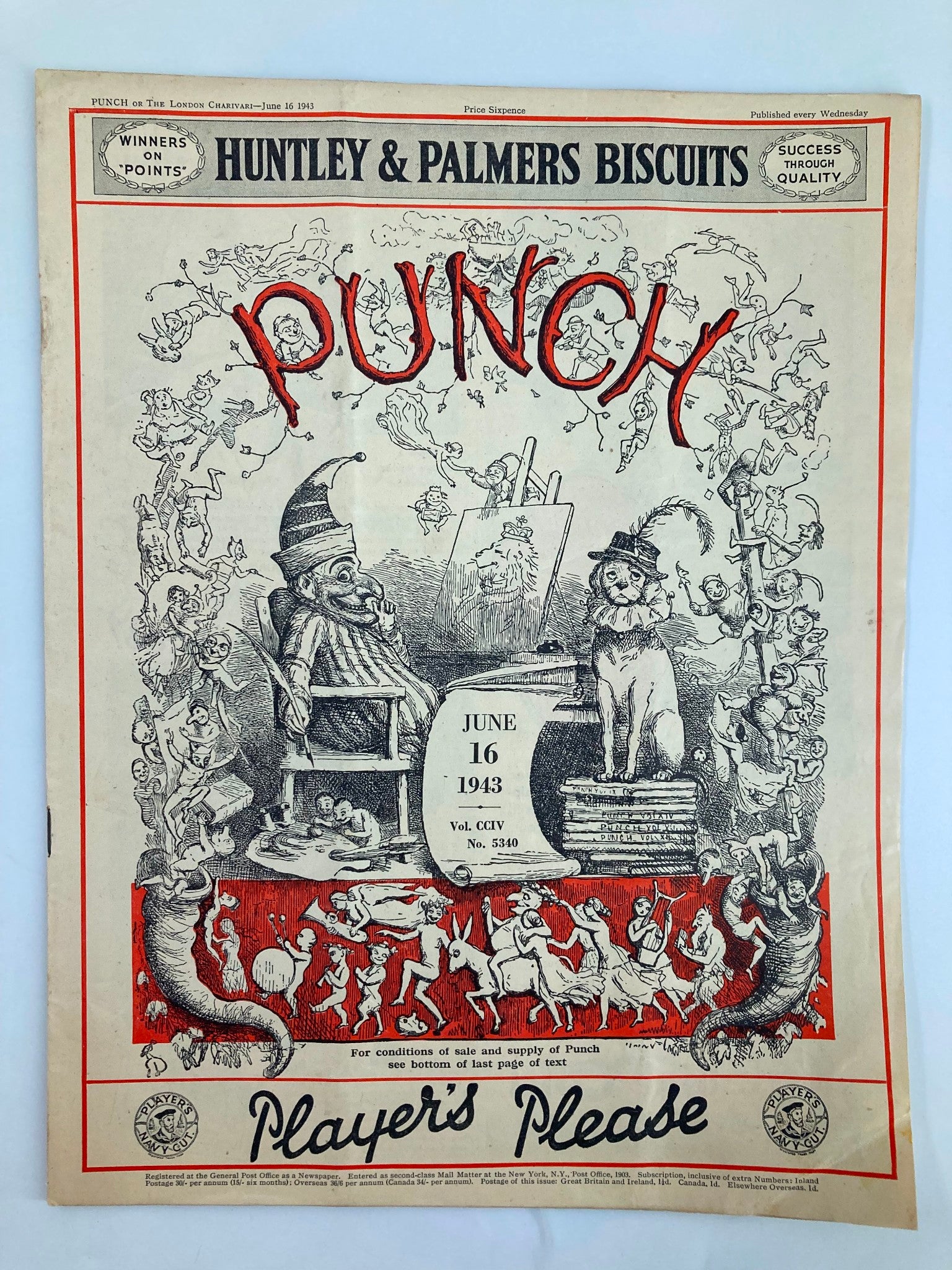 VTG Punch Magazine June 16 1943 #5340 Vol 204 WWII Cartoon & Humour