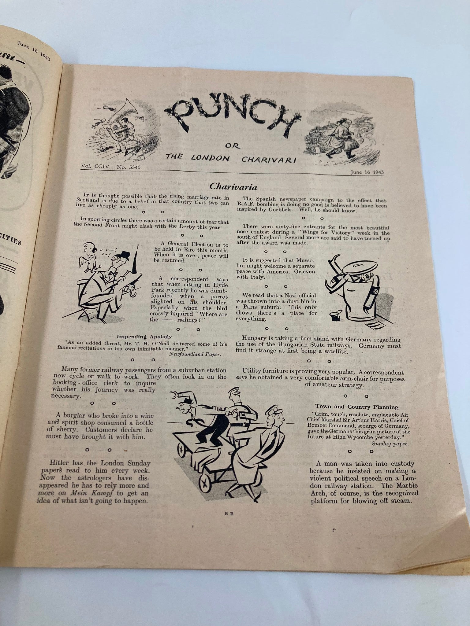 VTG Punch Magazine June 16 1943 #5340 Vol 204 WWII Cartoon & Humour