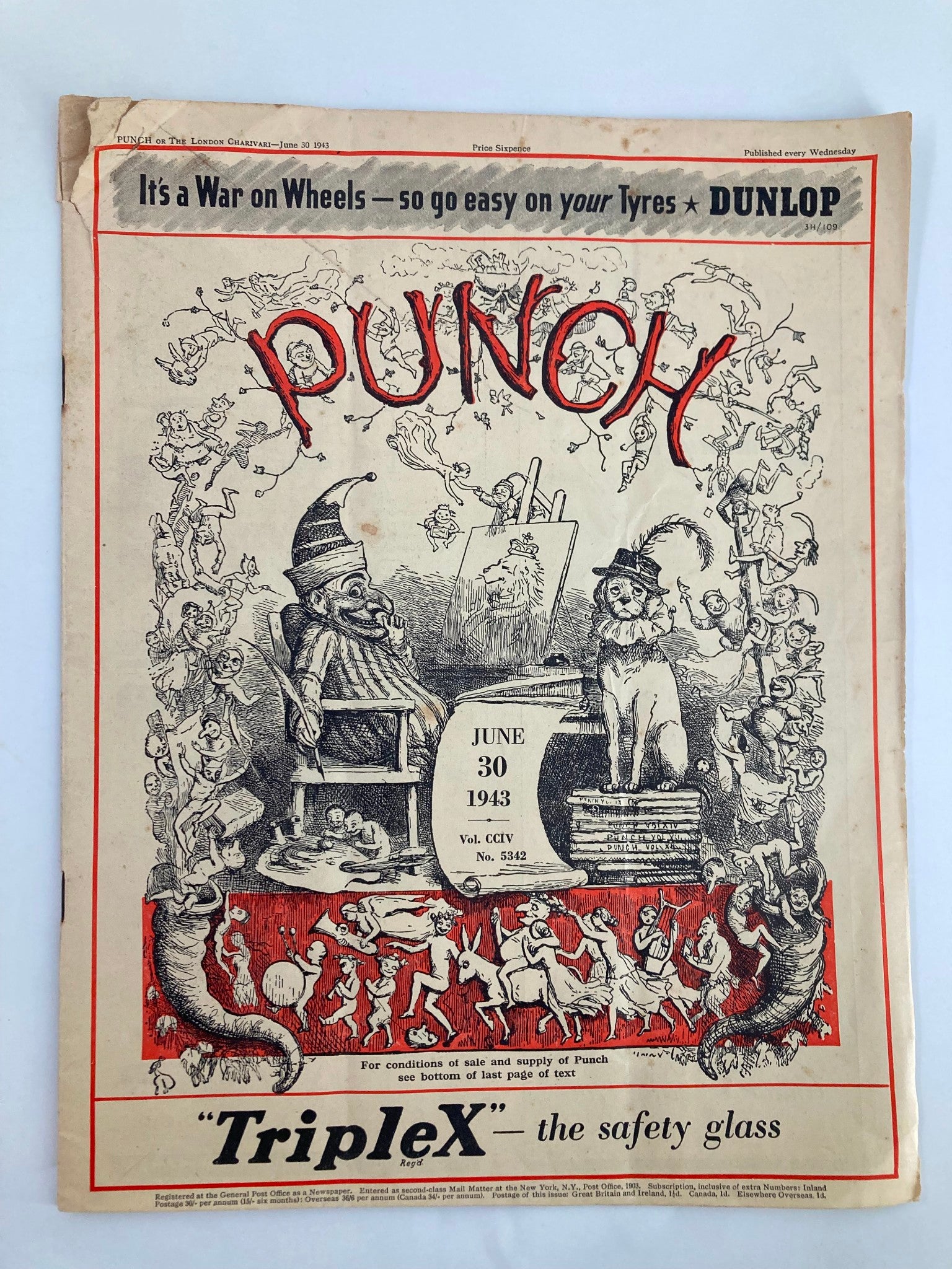 VTG Punch Magazine June 30 1943 #5342 Vol 204 WWII Cartoon & Humour