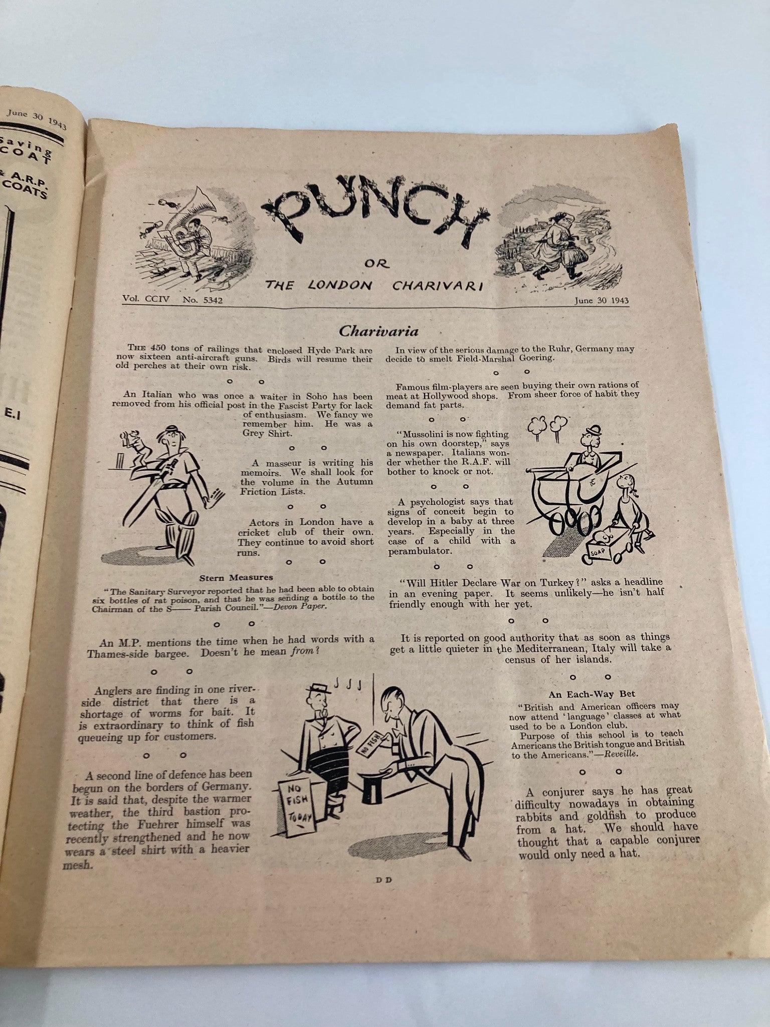 VTG Punch Magazine June 30 1943 #5342 Vol 204 WWII Cartoon & Humour