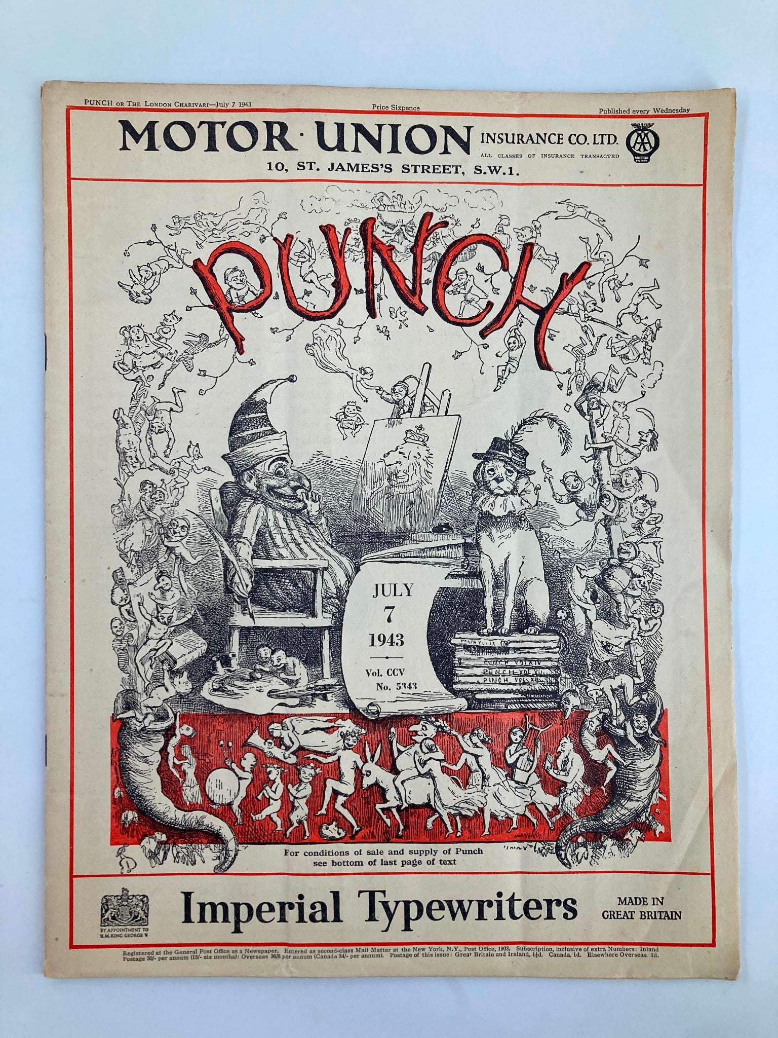 VTG Punch Magazine July 7 1943 #5343 Vol 205 WWII Cartoon & Humour