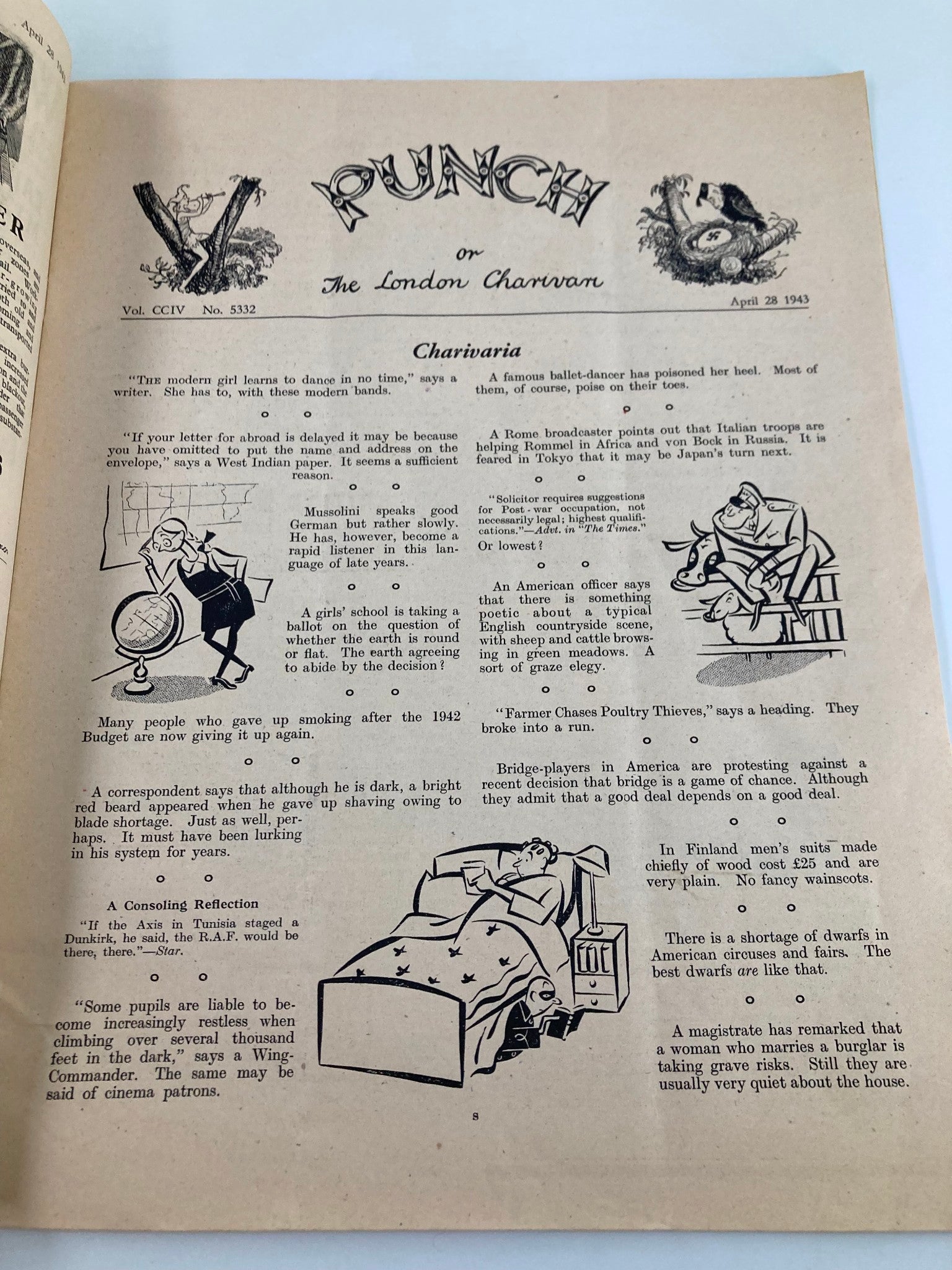 VTG Punch Magazine April 28 1943 #5332 Vol 204 WWII Cartoon & Humour