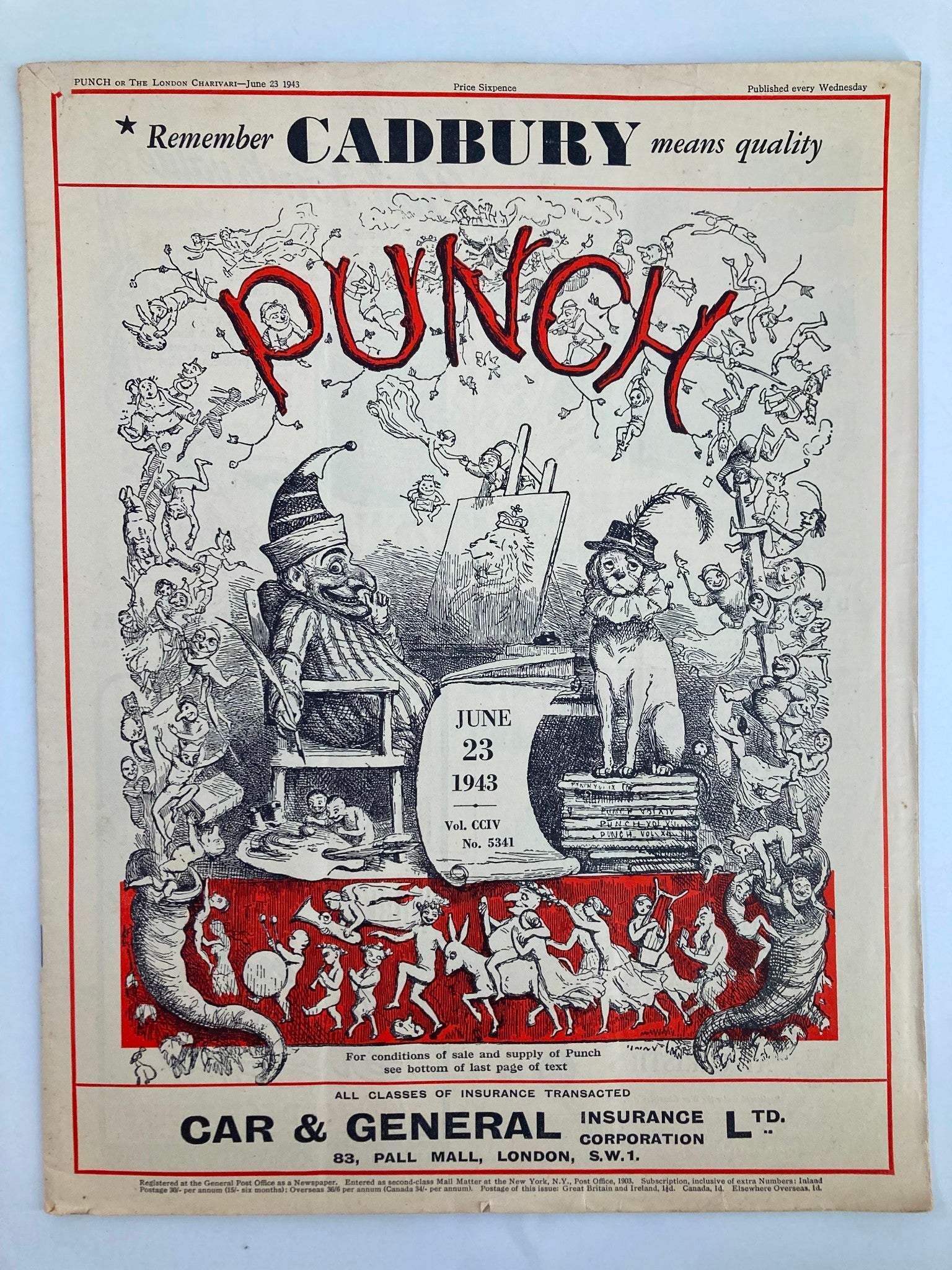 VTG Punch Magazine June 23 1943 #5341 Vol 204 WWII Cartoon & Humour