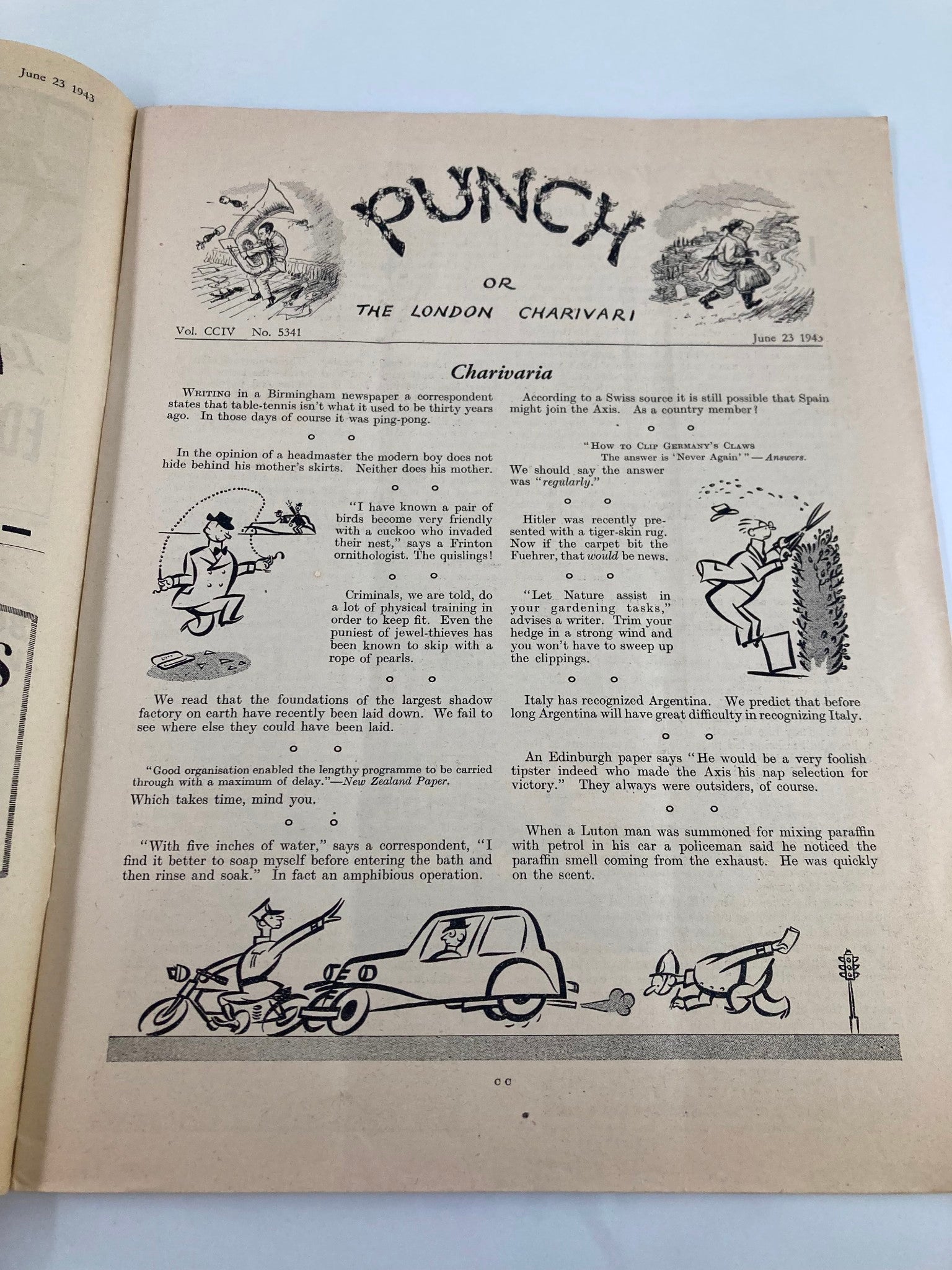 VTG Punch Magazine June 23 1943 #5341 Vol 204 WWII Cartoon & Humour