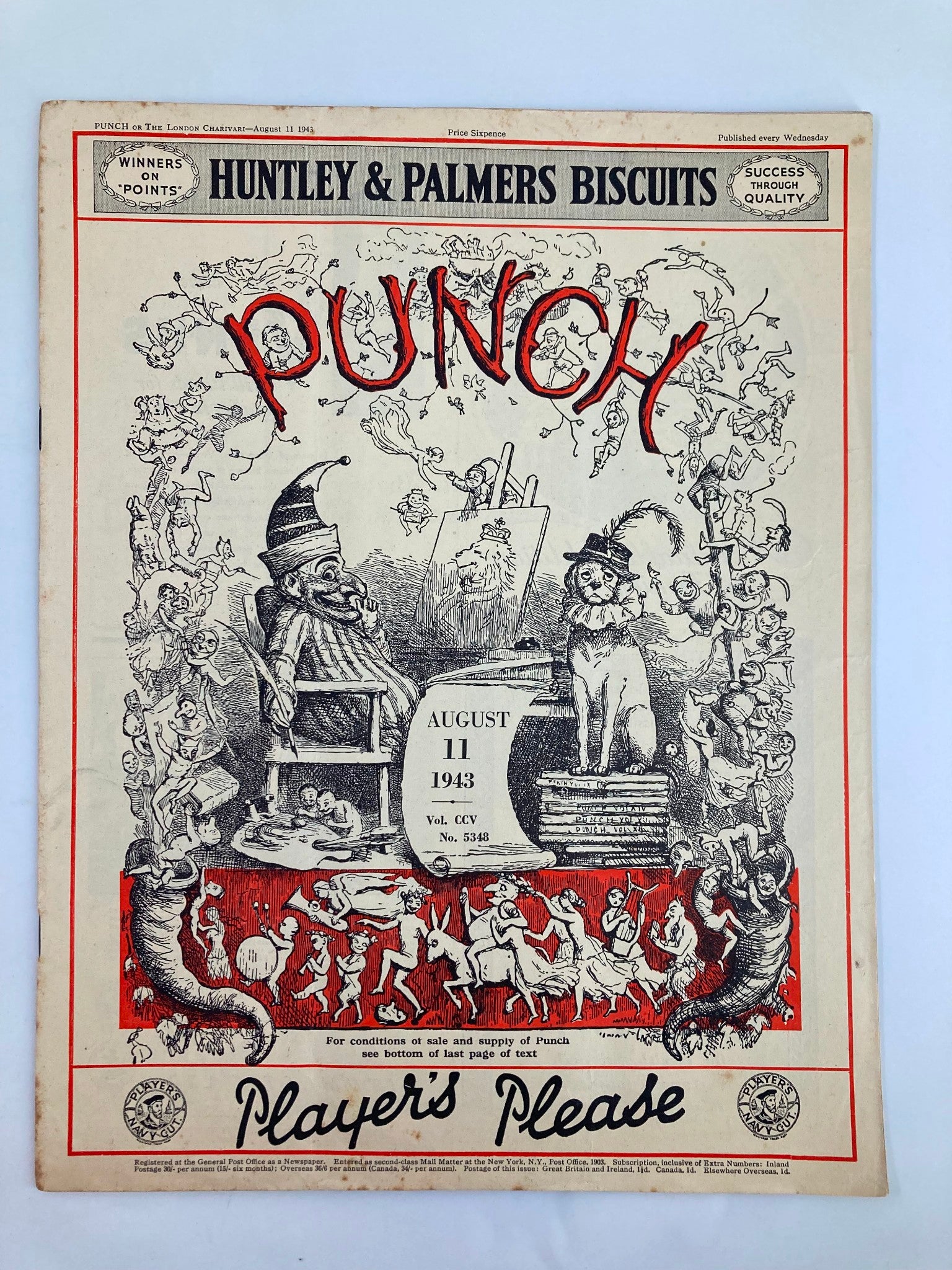 VTG Punch Magazine August 11 1943 #5348 Vol 205 WWII Cartoon & Humour