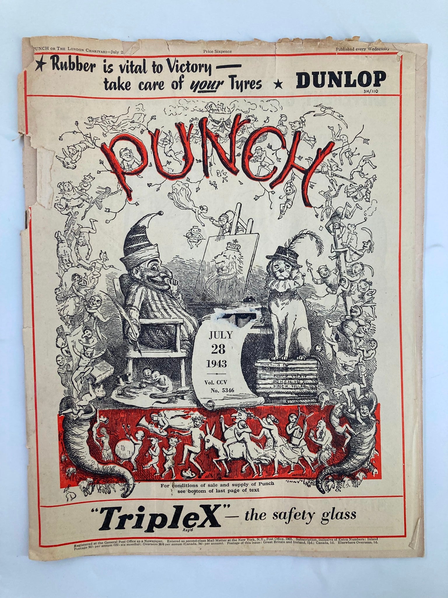 VTG Punch Magazine July 28 1943 #5346 Vol 205 WWII Cartoon & Humour