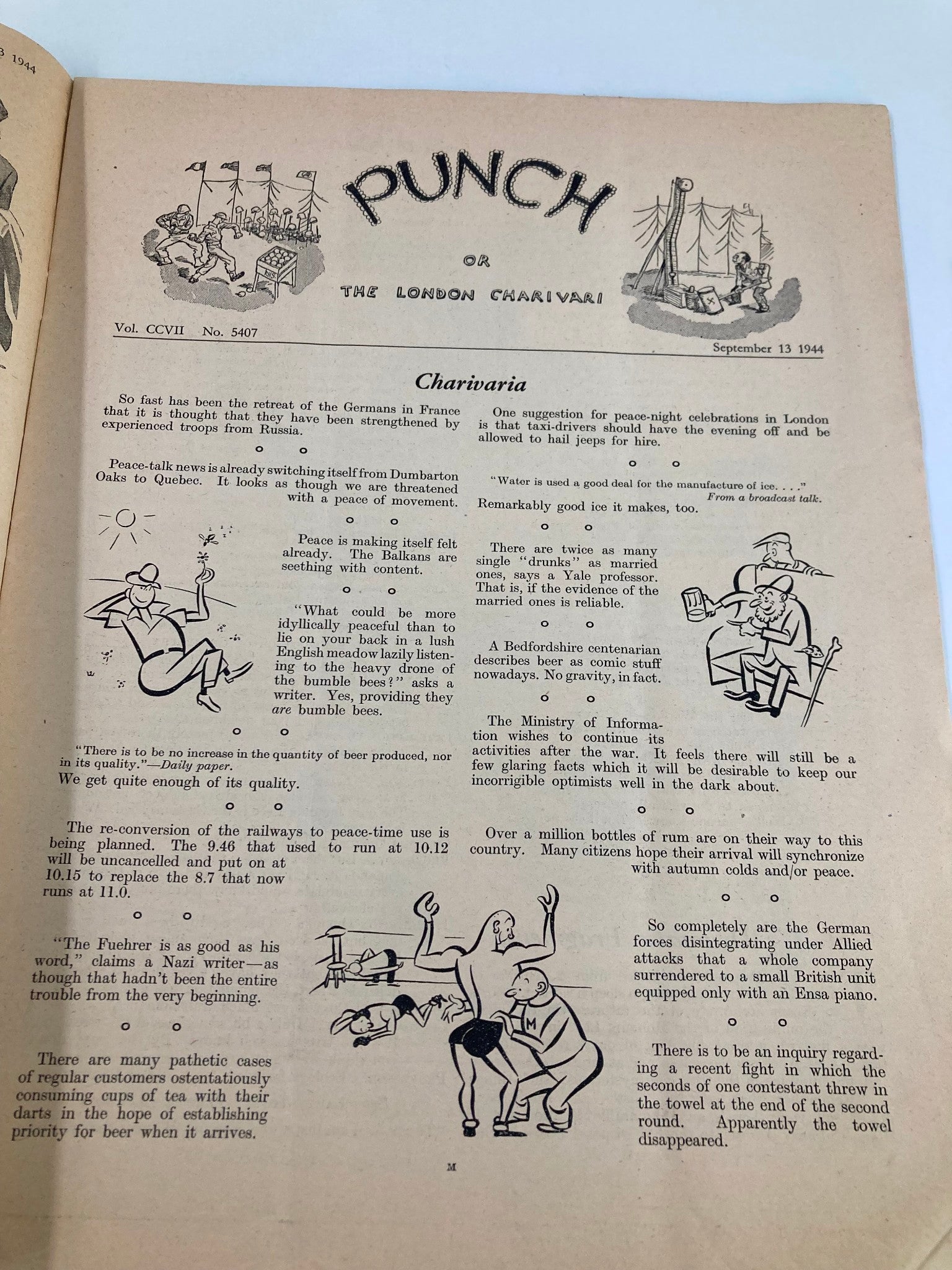 VTG Punch Magazine September 13 1944 5407 Vol 207 WWII Cartoon & Humour