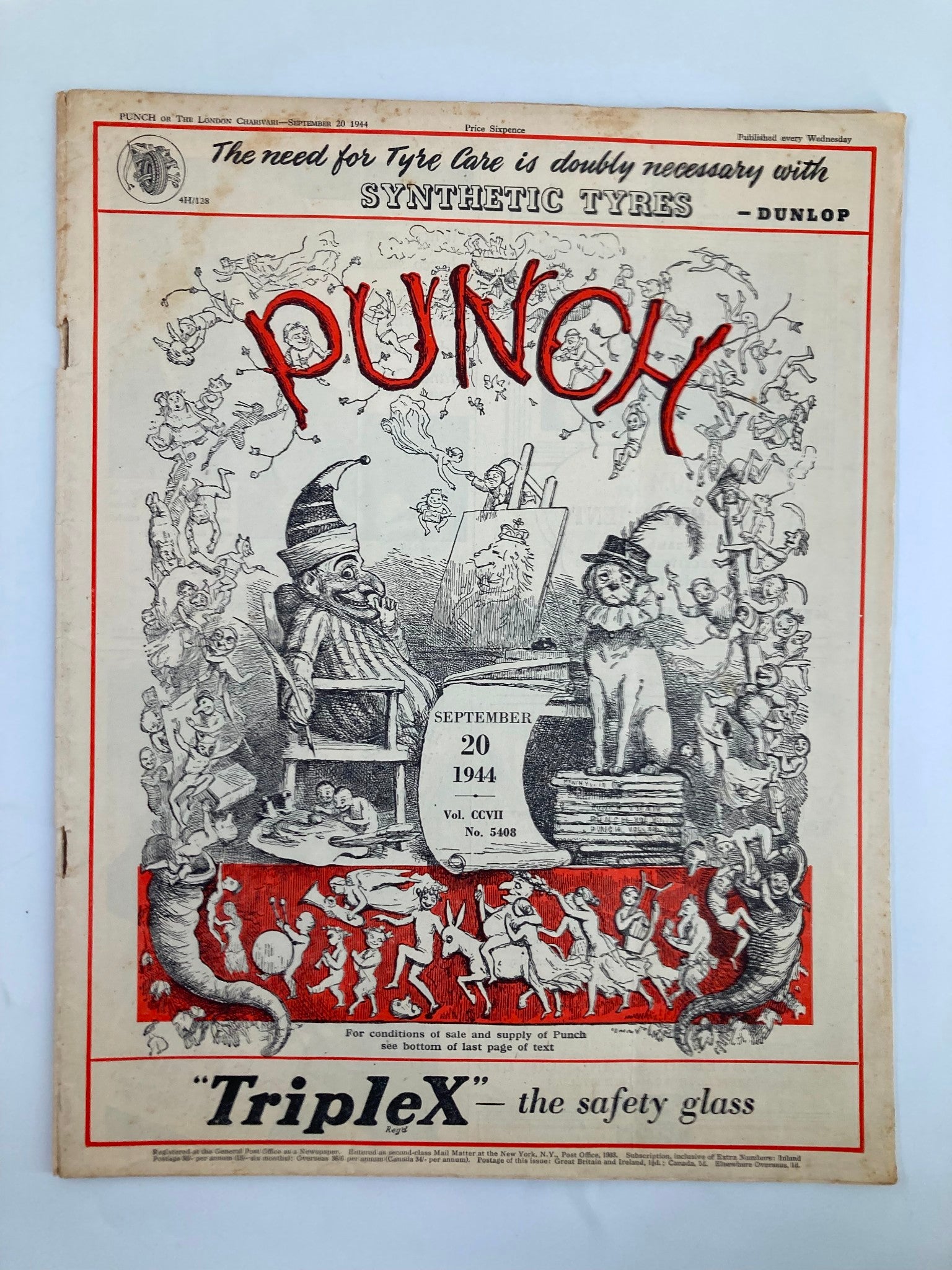 VTG Punch Magazine September 20 1944 #5408 Vol 207 WWII Cartoon & Humour