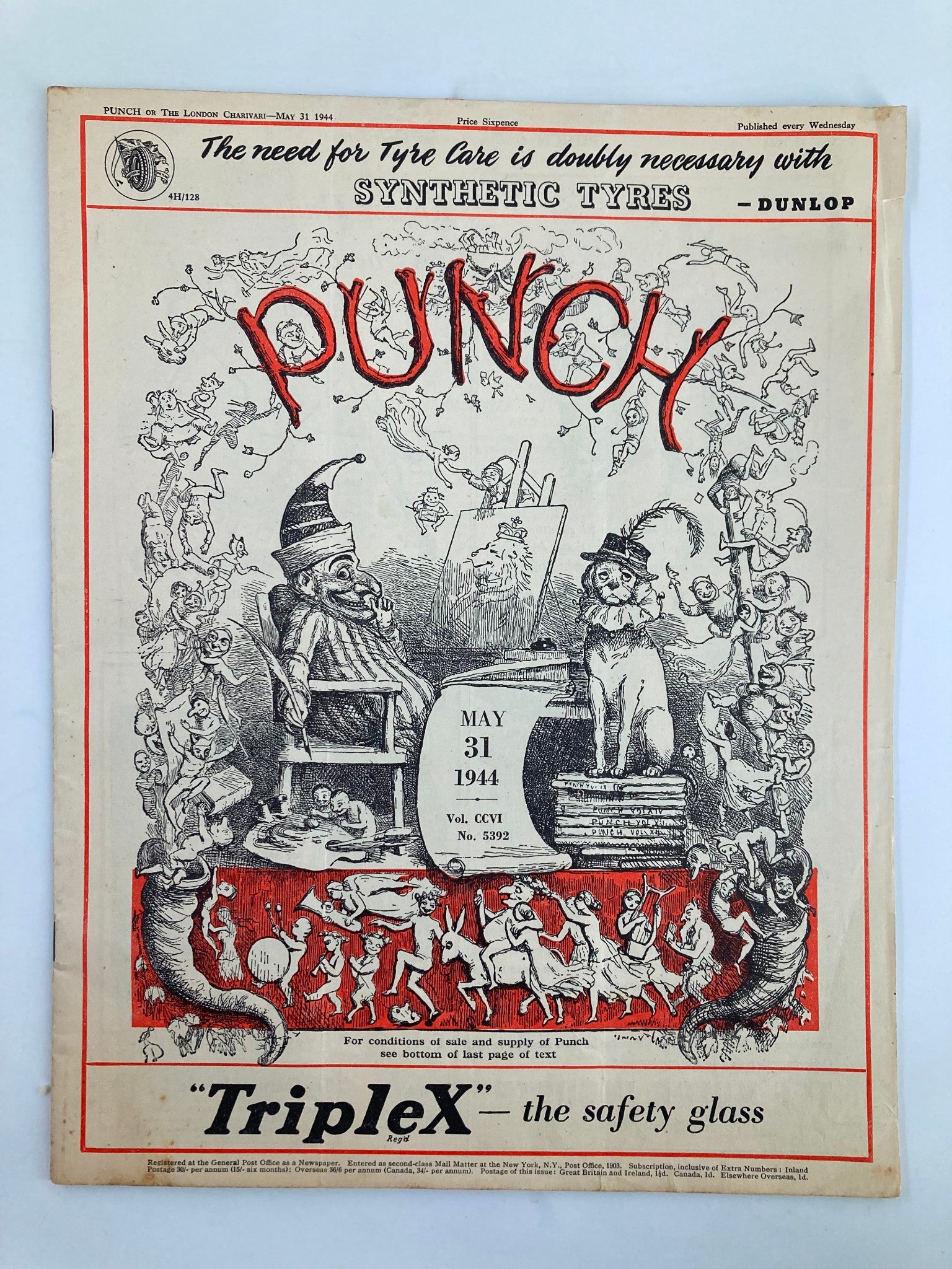 VTG Punch Magazine May 31 1944 #5392 Vol 206 WWII Cartoon & Humour