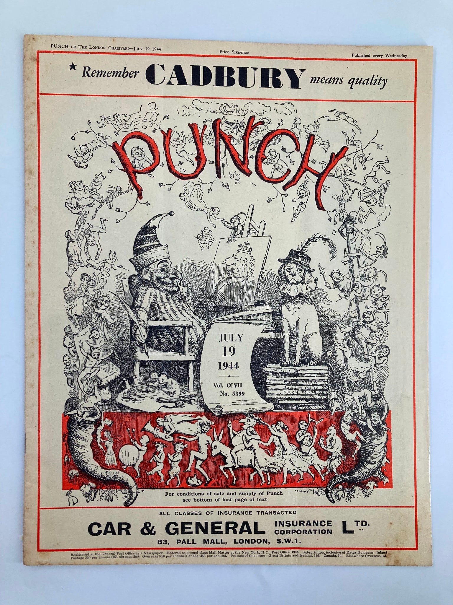 VTG Punch Magazine July 19 1944 #5399 Vol 207 WWII Cartoon & Humour