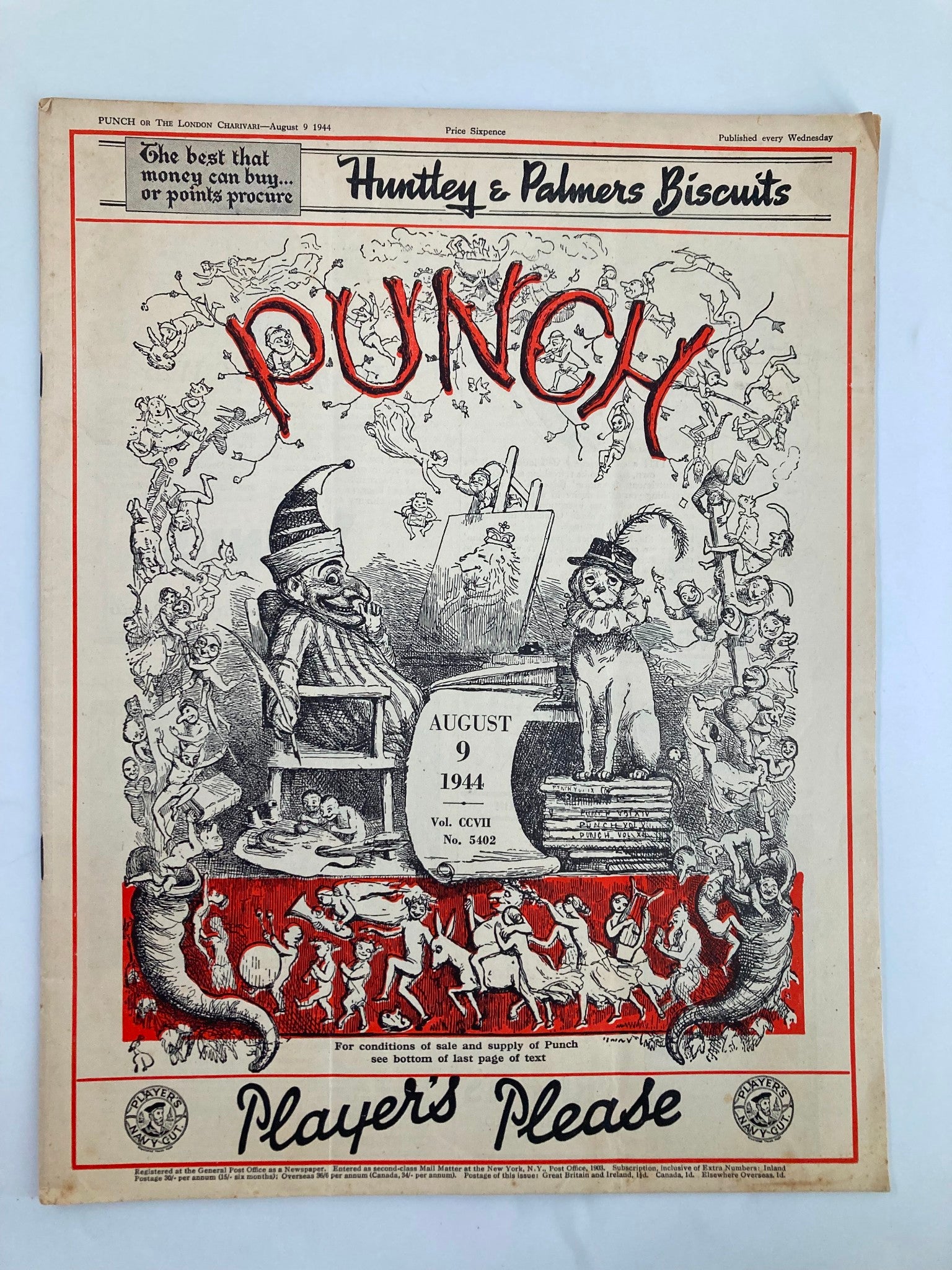 VTG Punch Magazine August 9 1944 #5402 Vol 207 WWII Cartoon & Humour