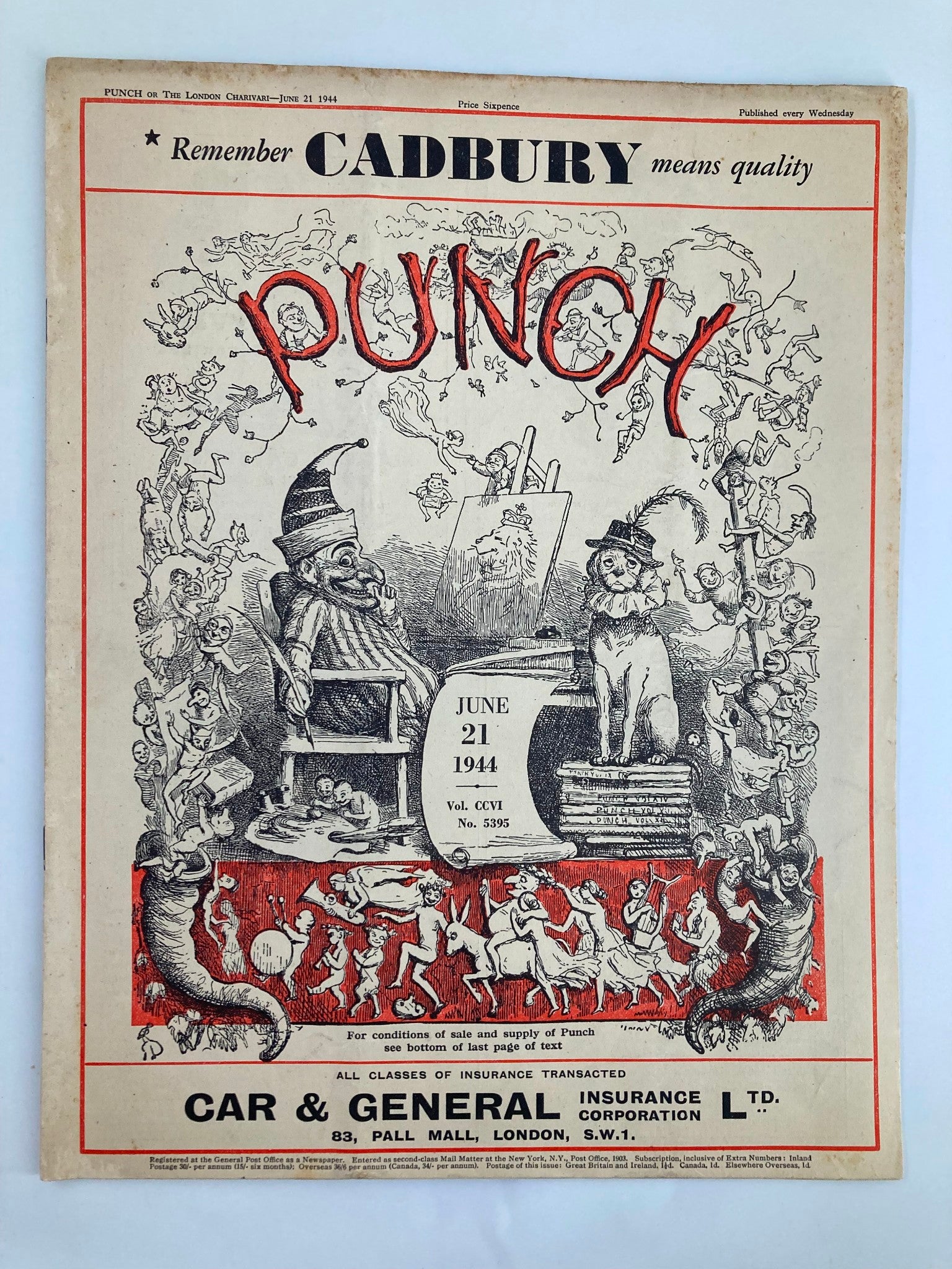 VTG Punch Magazine June 21 1944 #5395 Vol 206 WWII Cartoon & Humour