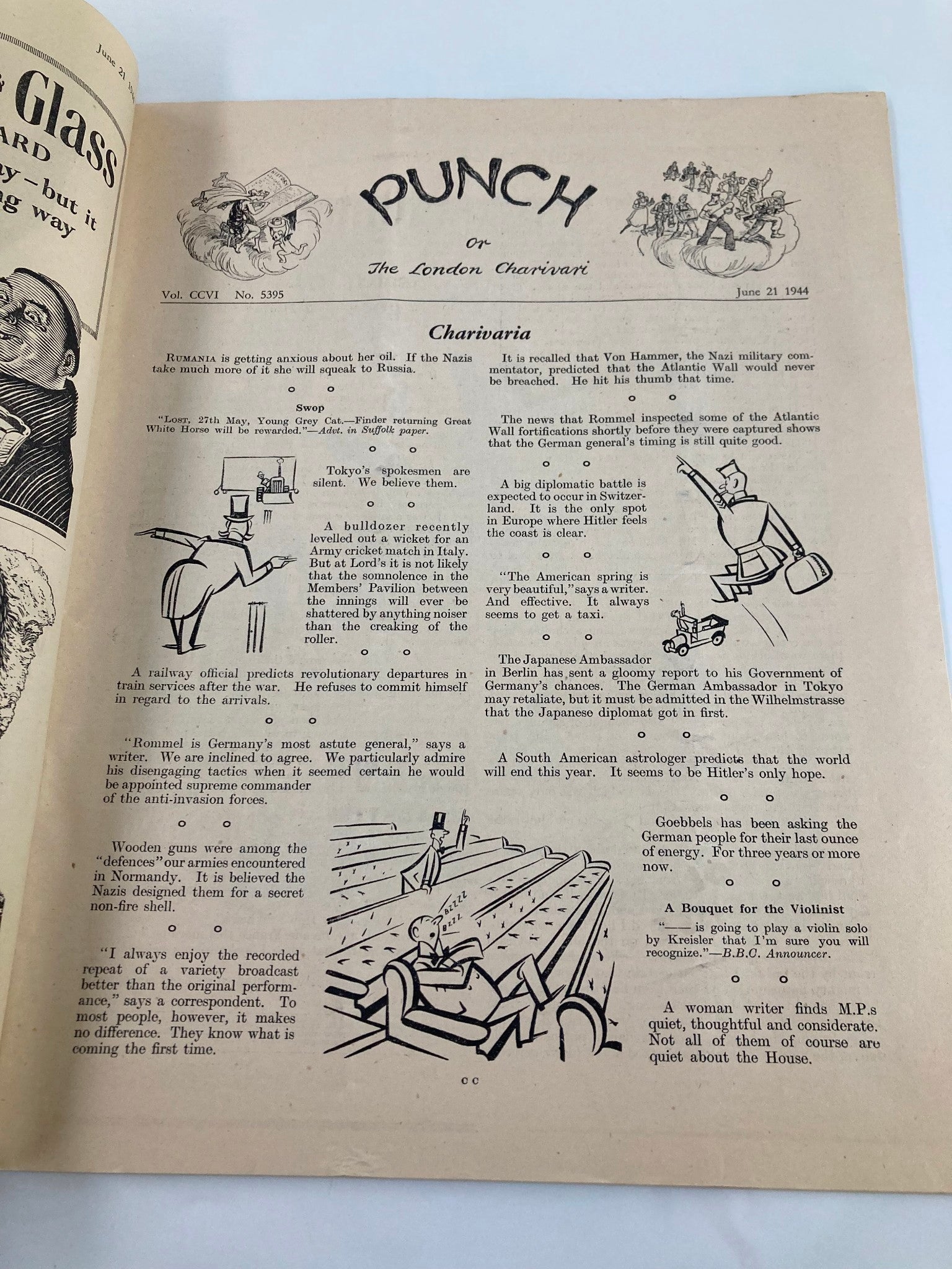 VTG Punch Magazine June 21 1944 #5395 Vol 206 WWII Cartoon & Humour