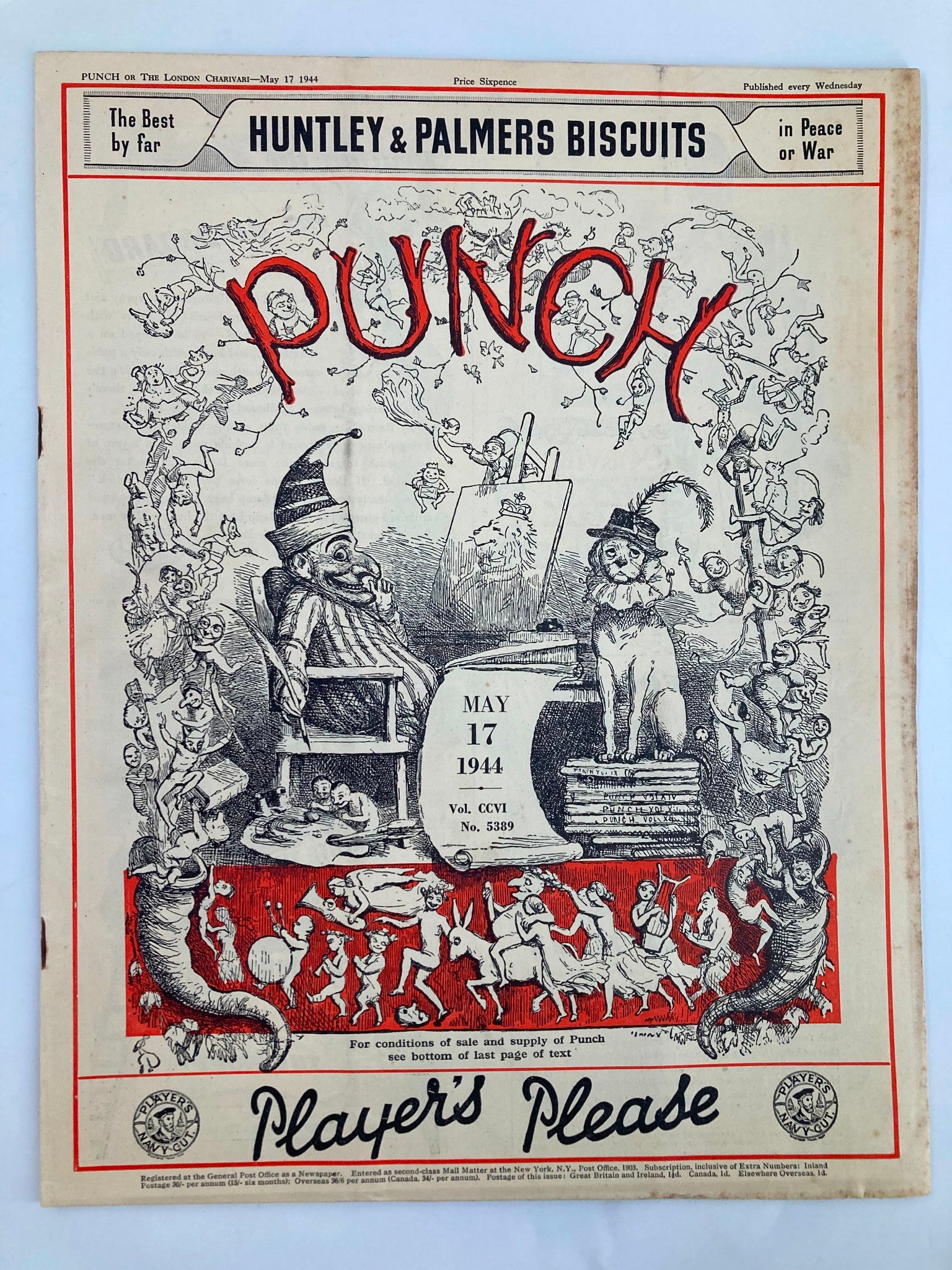 VTG Punch Magazine May 17 1944 #5389 Vol 206 WWII Cartoon & Humour