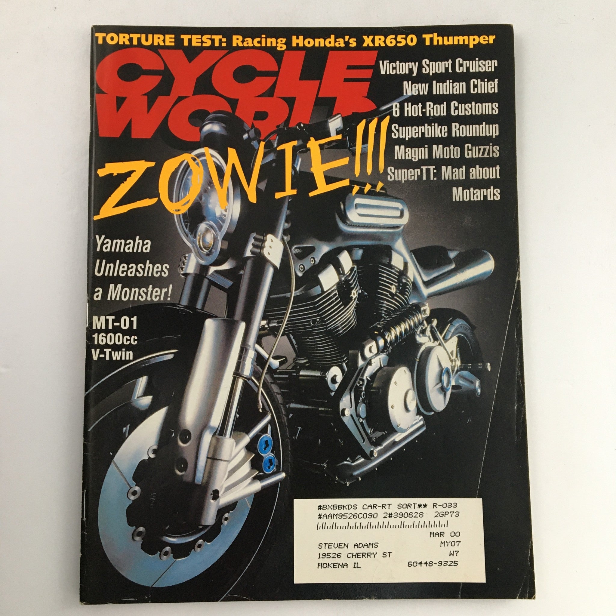 Cycle World Magazine January 2000 Yamaha MT-01 1600CC V-Twin & Honda XR650